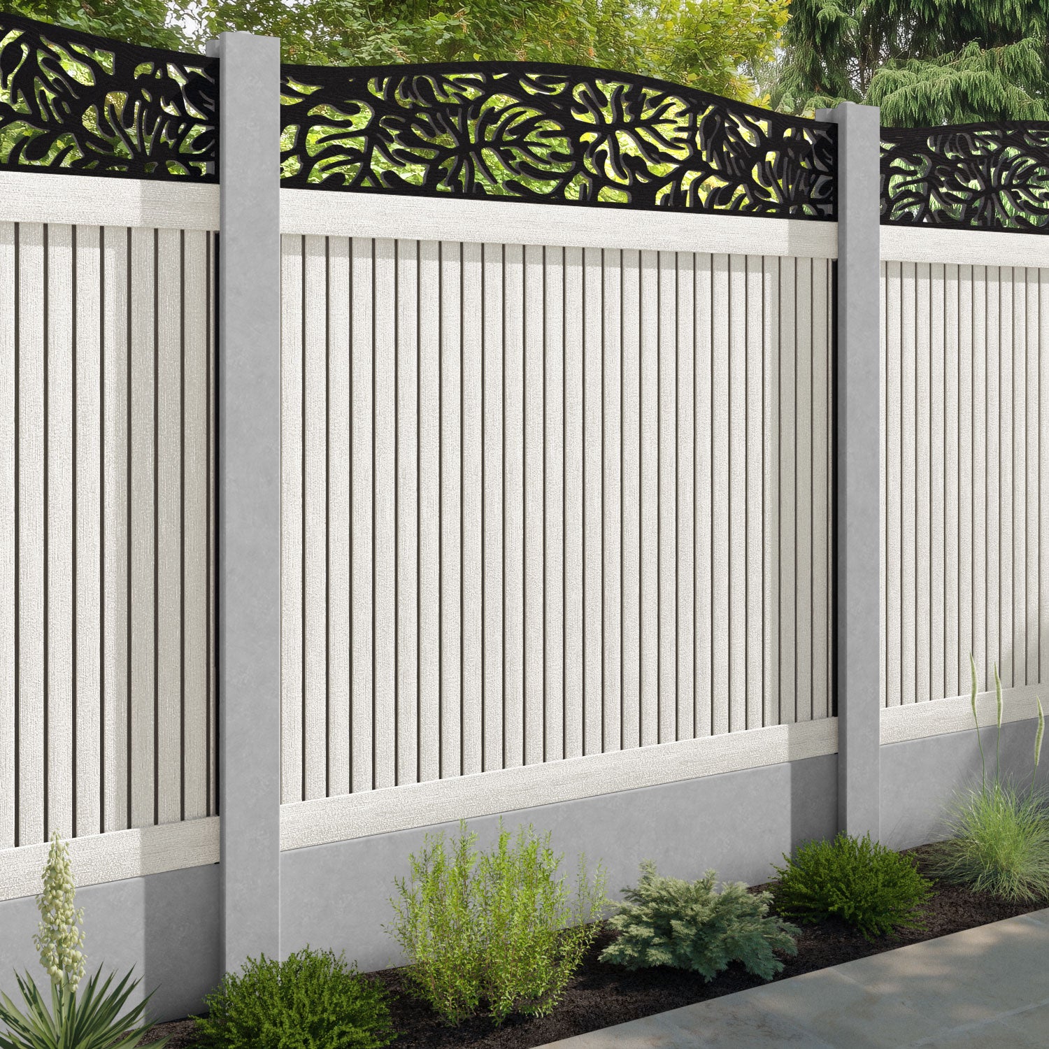 Virtis Botanic Curved Top Fence Panel - Light Stone - for existing concrete posts