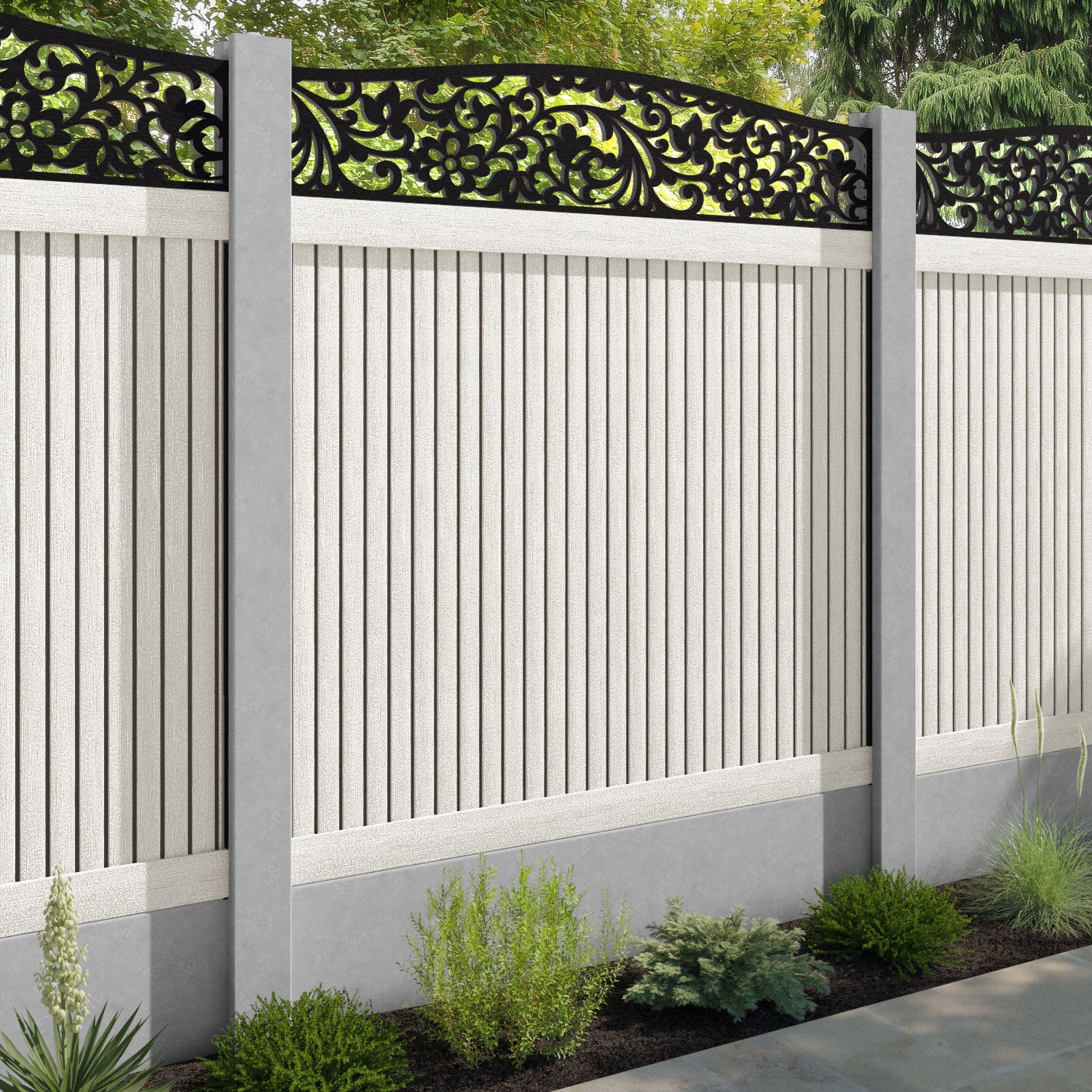 Virtis Eden Curved Top Fence Panel - Light Stone - for existing concrete posts