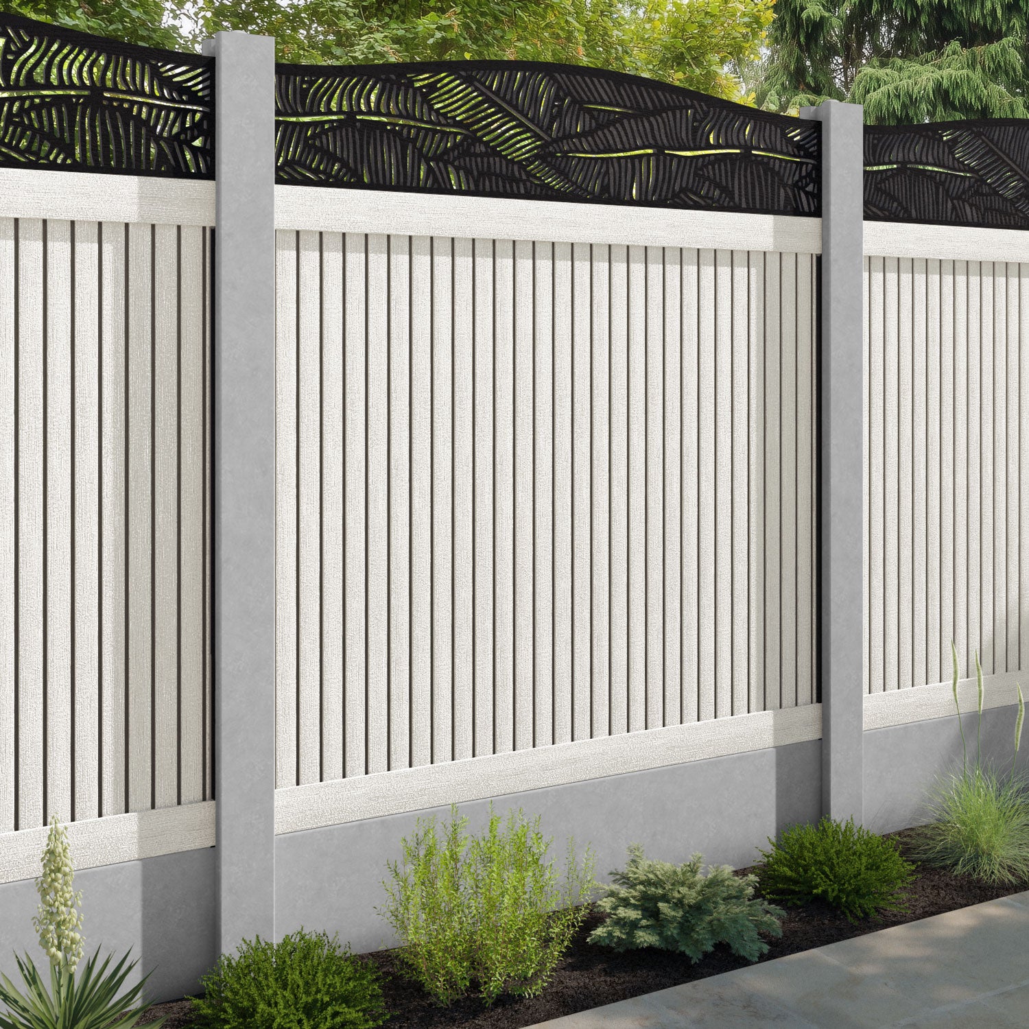Virtis Feather Curved Top Fence Panel - Light Stone - for existing concrete posts