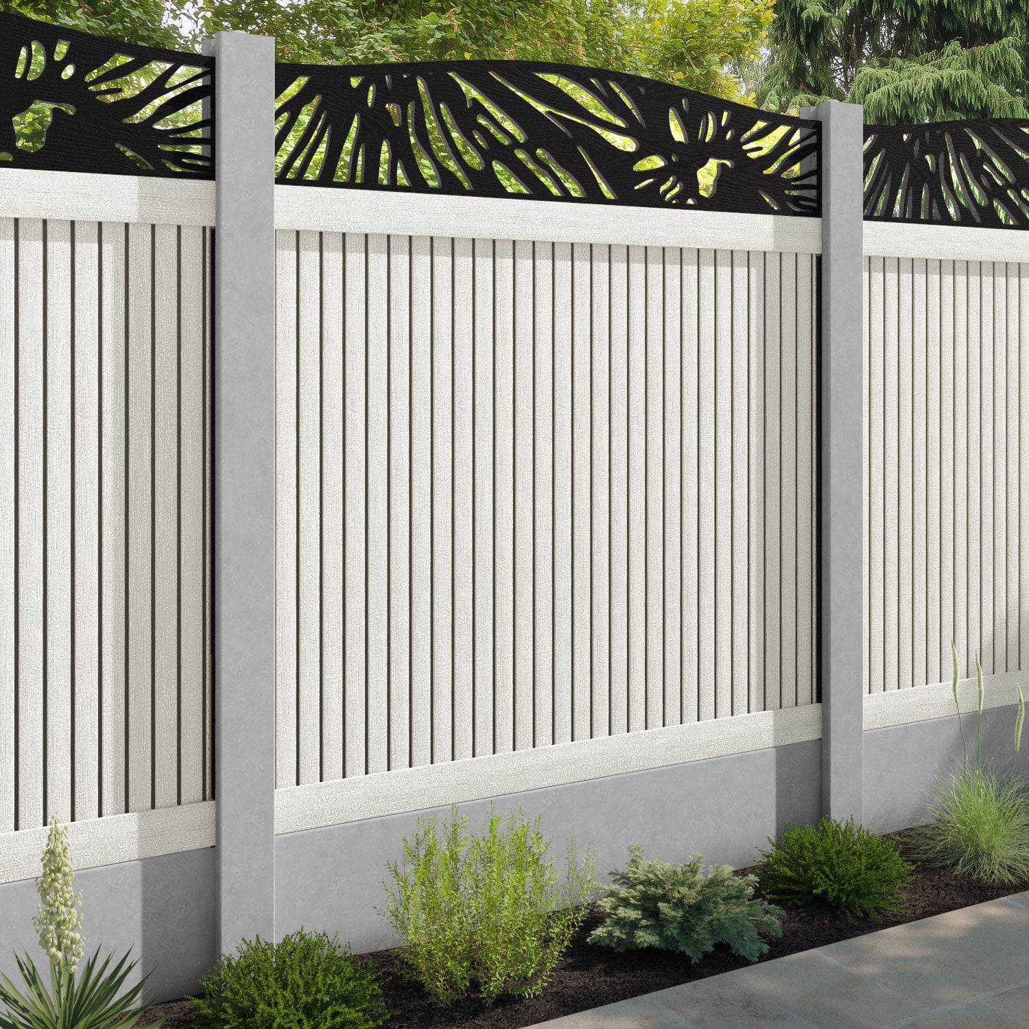 Virtis Poppy Curved Top Fence Panel - Light Stone - for existing concrete posts