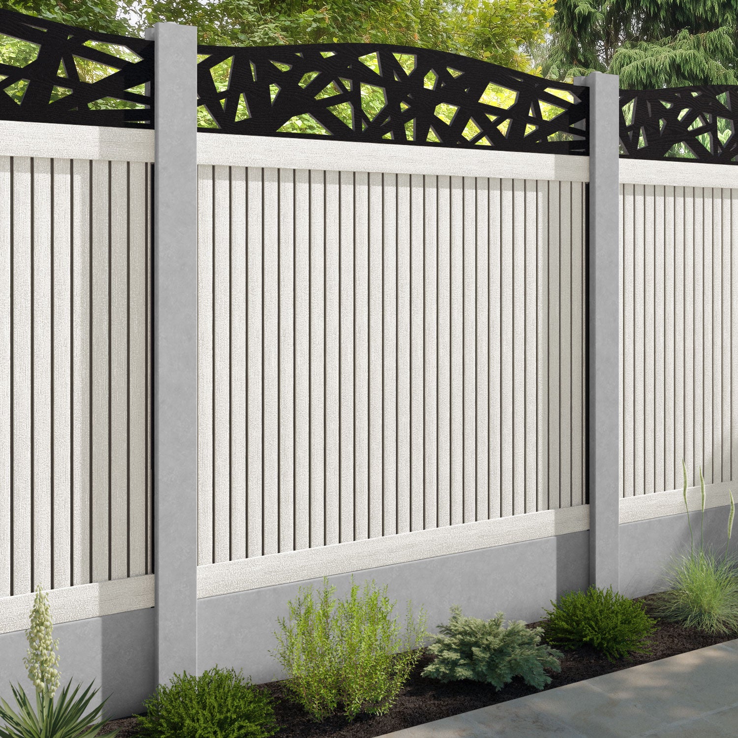 Virtis Prism Curved Top Fence Panel - Light Stone - for existing concrete posts