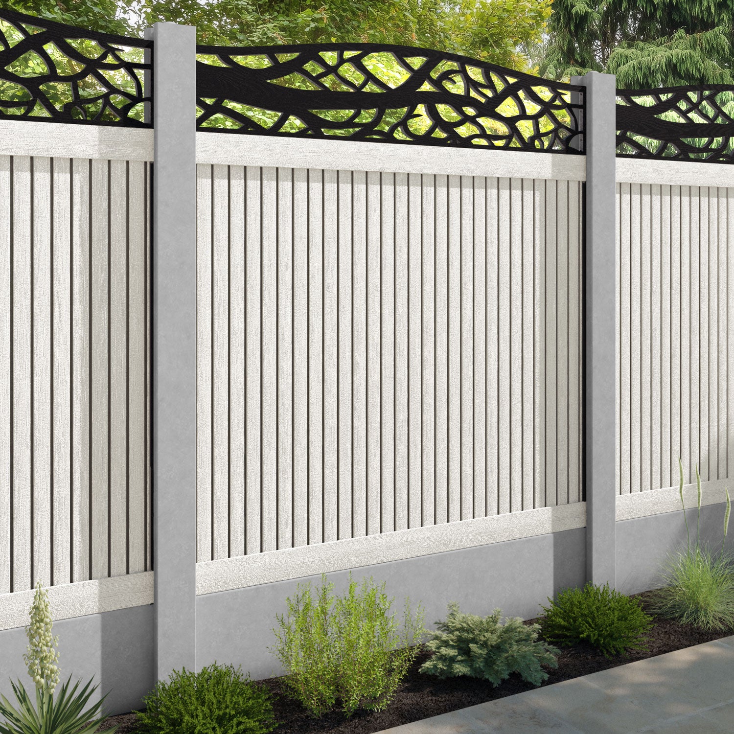 Virtis Twilight Curved Top Fence Panel - Light Stone - for existing concrete posts