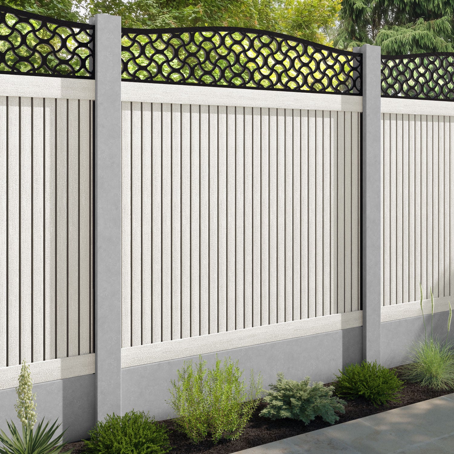 Virtis Vida Curved Top Fence Panel - Light Stone - for existing concrete posts