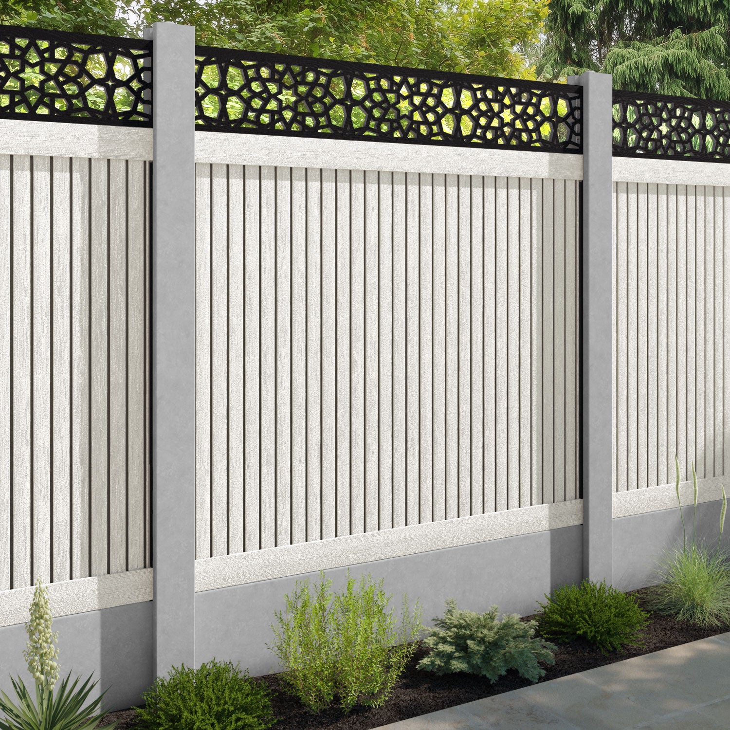Virtis Nazira Fence Panel - Light Stone - for existing concrete posts