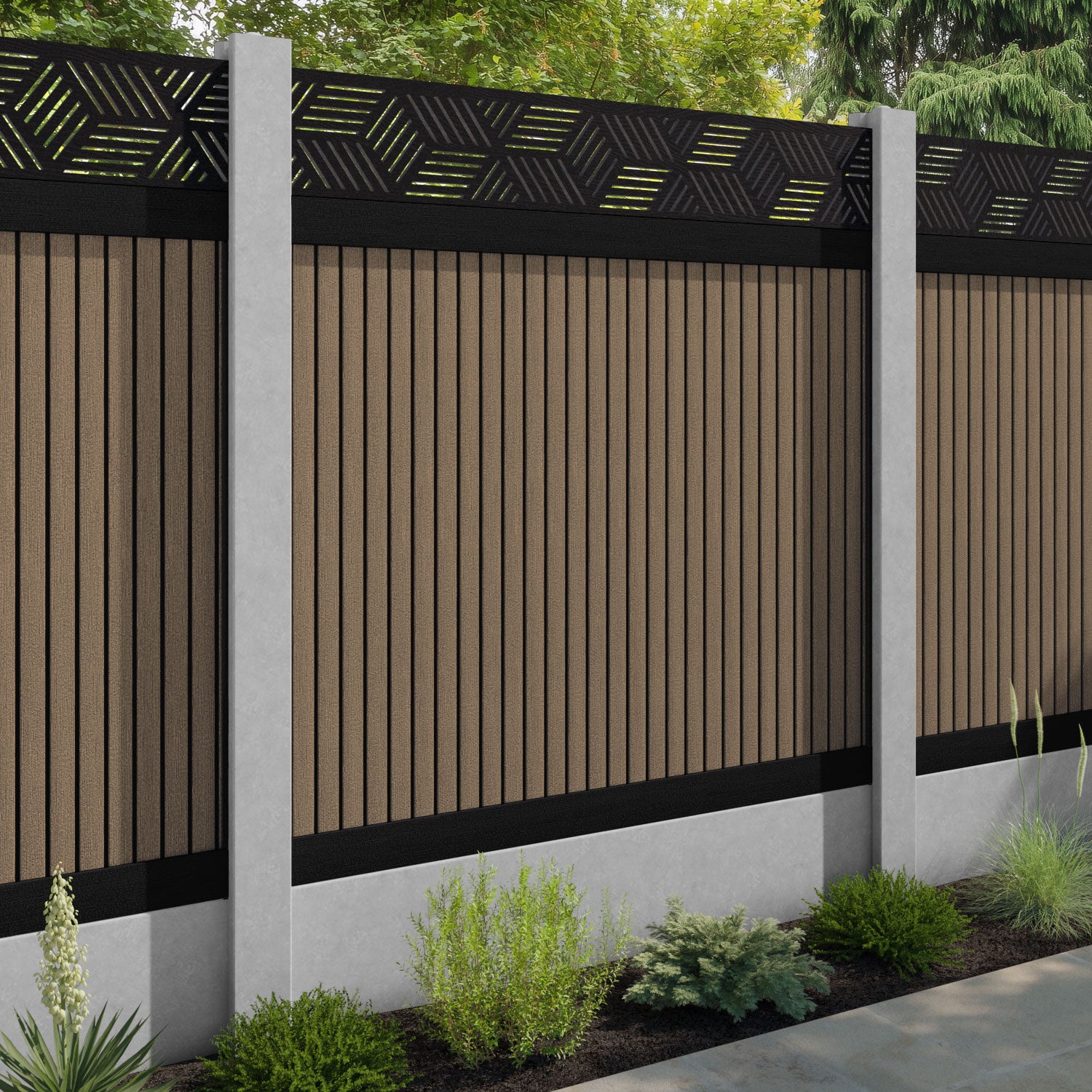 Virtis Cubed Fence Panel - Teak - for existing concrete posts