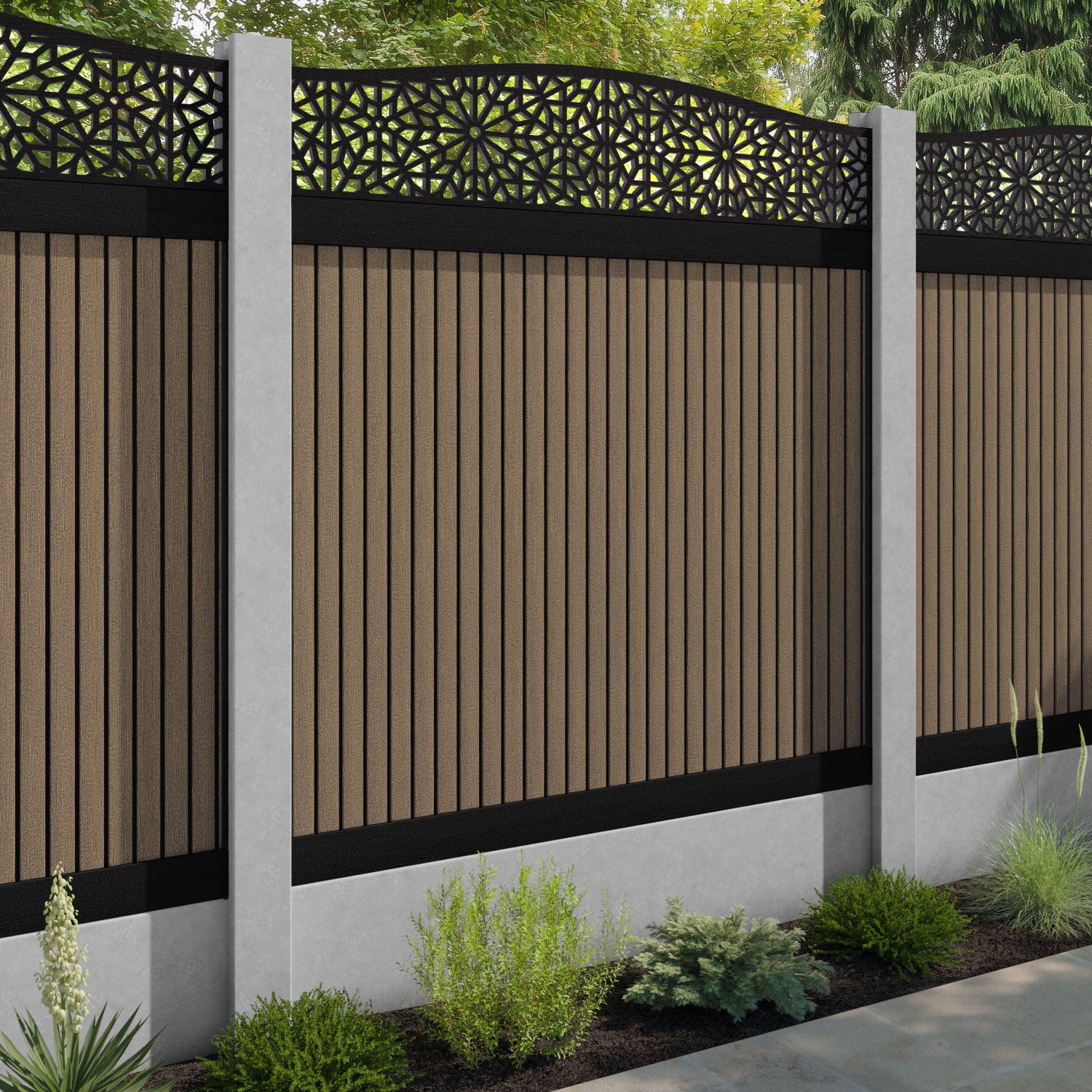 Virtis Alnara Curved Top Fence Panel - Teak - for existing concrete posts
