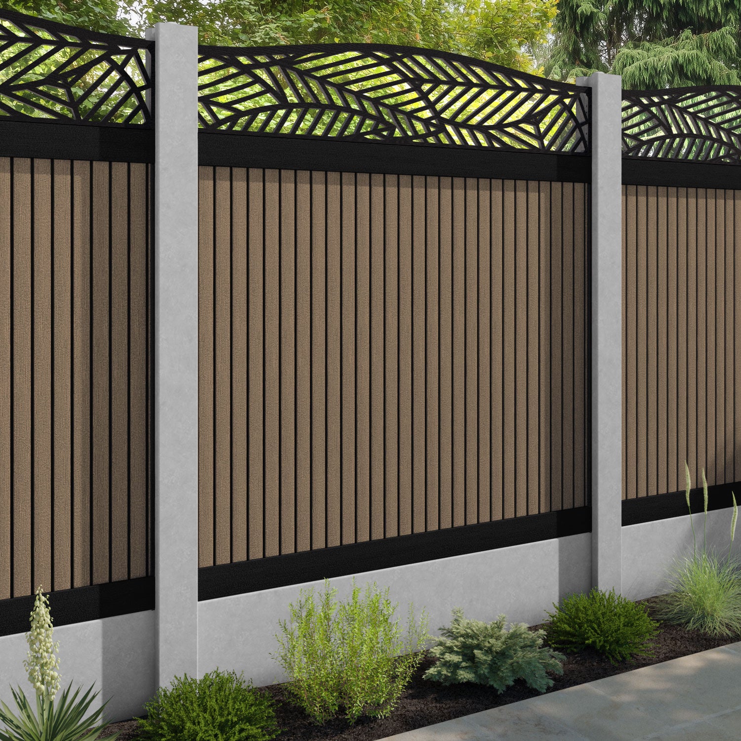 Virtis Habitat Curved Top Fence Panel - Teak - for existing concrete posts