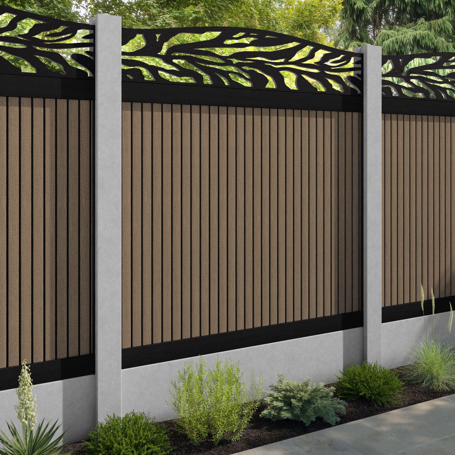 Virtis Malawi Curved Top Fence Panel - Teak - for existing concrete posts