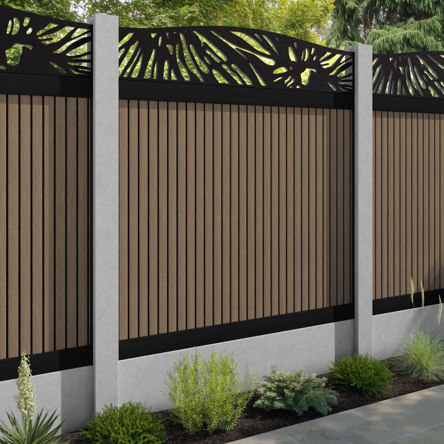 Virtis Poppy Curved Top Fence Panel - Teak - for existing concrete posts