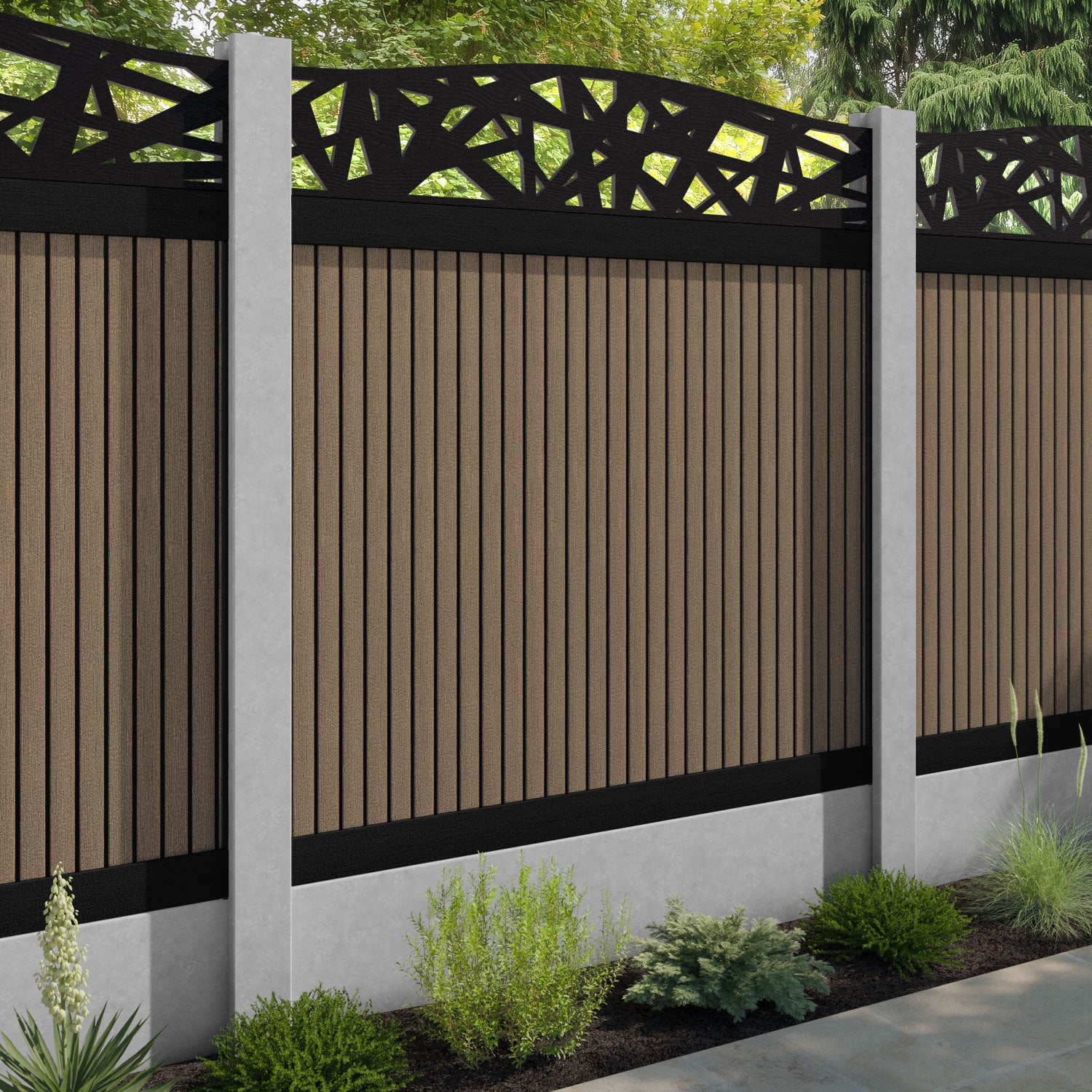 Virtis Prism Curved Top Fence Panel - Teak - for existing concrete posts