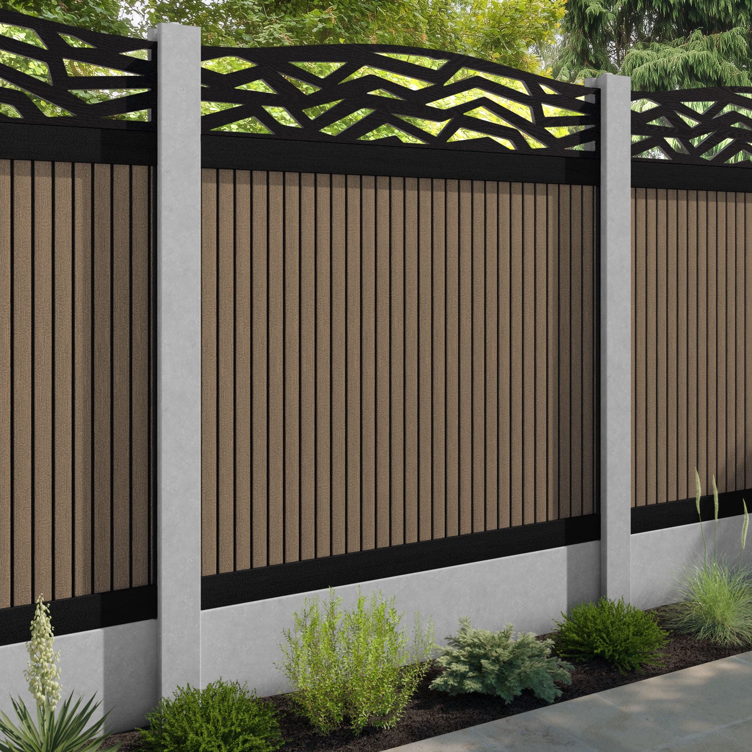 Virtis Zenith Curved Top Fence Panel - Teak - for existing concrete posts