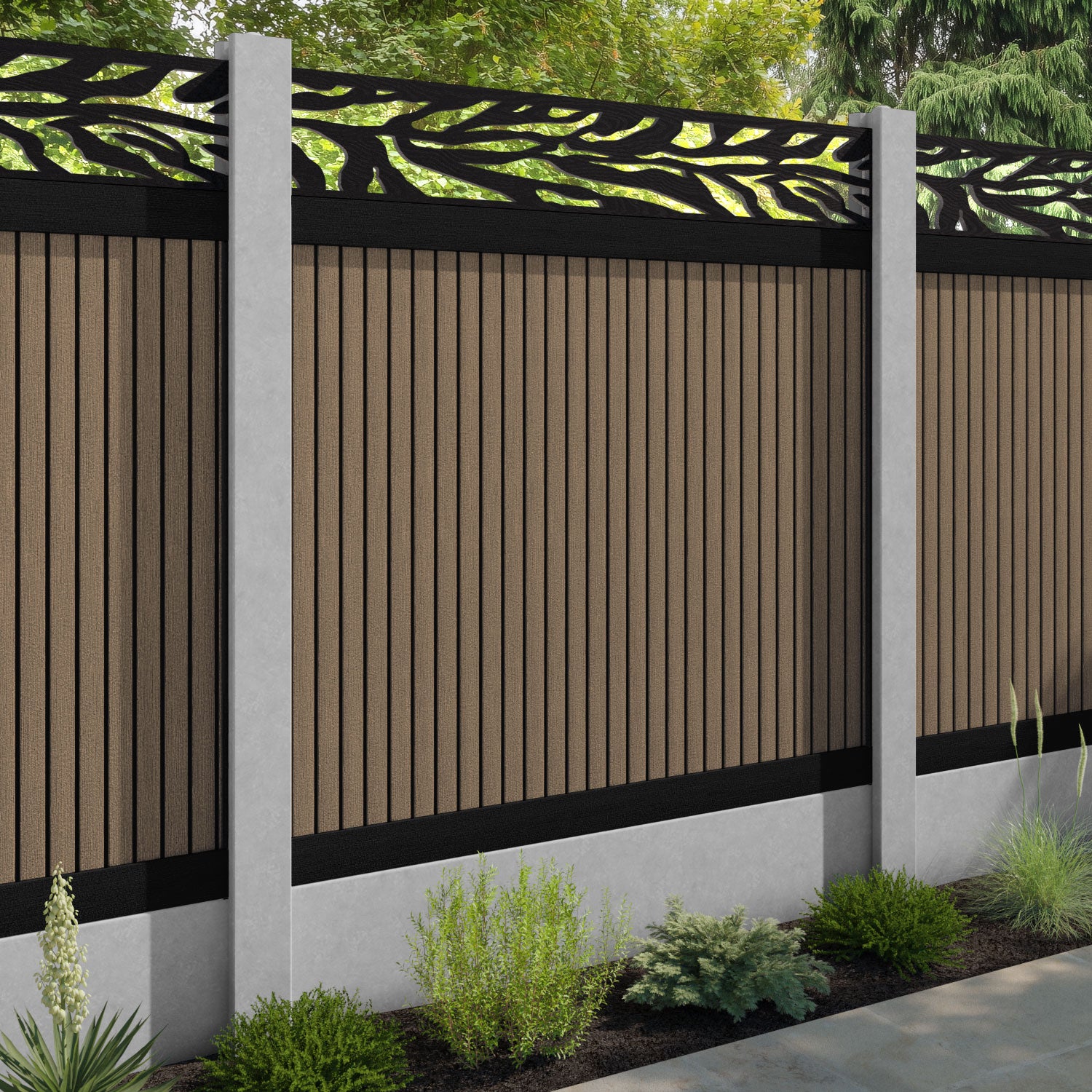 Virtis Malawi Fence Panel - Teak - for existing concrete posts