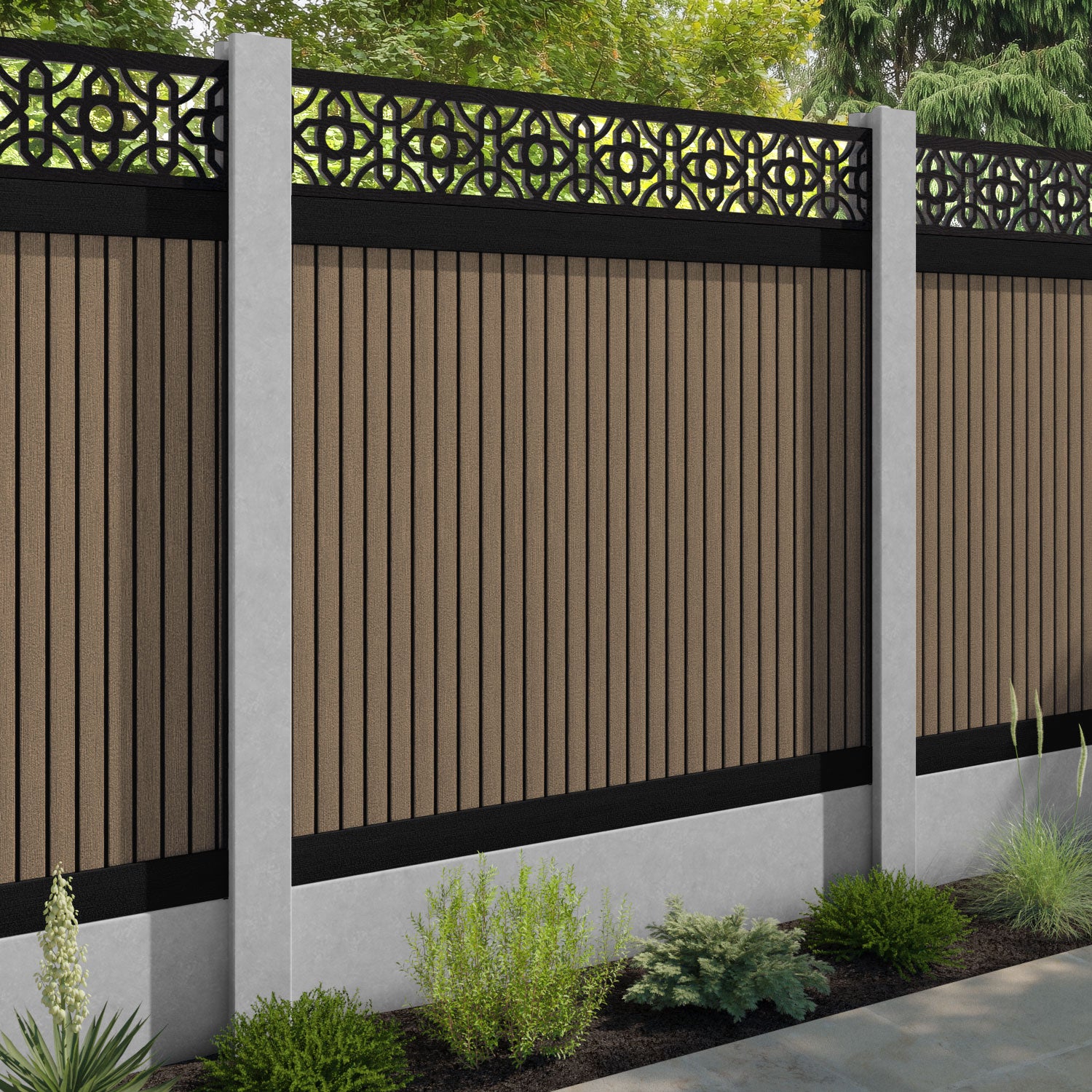 Virtis Nabila Fence Panel - Teak - for existing concrete posts