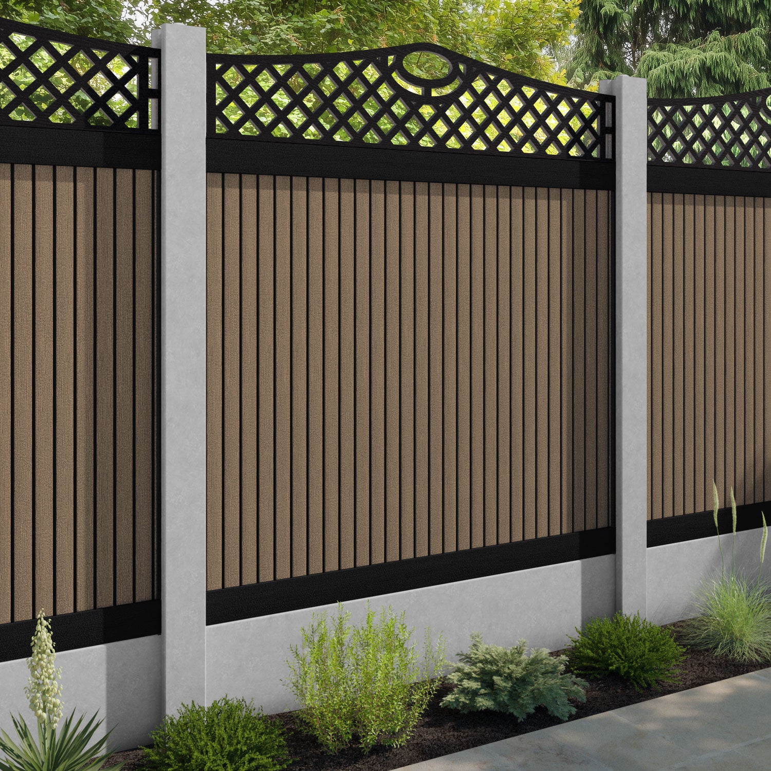 Virtis Oxford Curved Top Fence Panel - Teak - for existing concrete posts