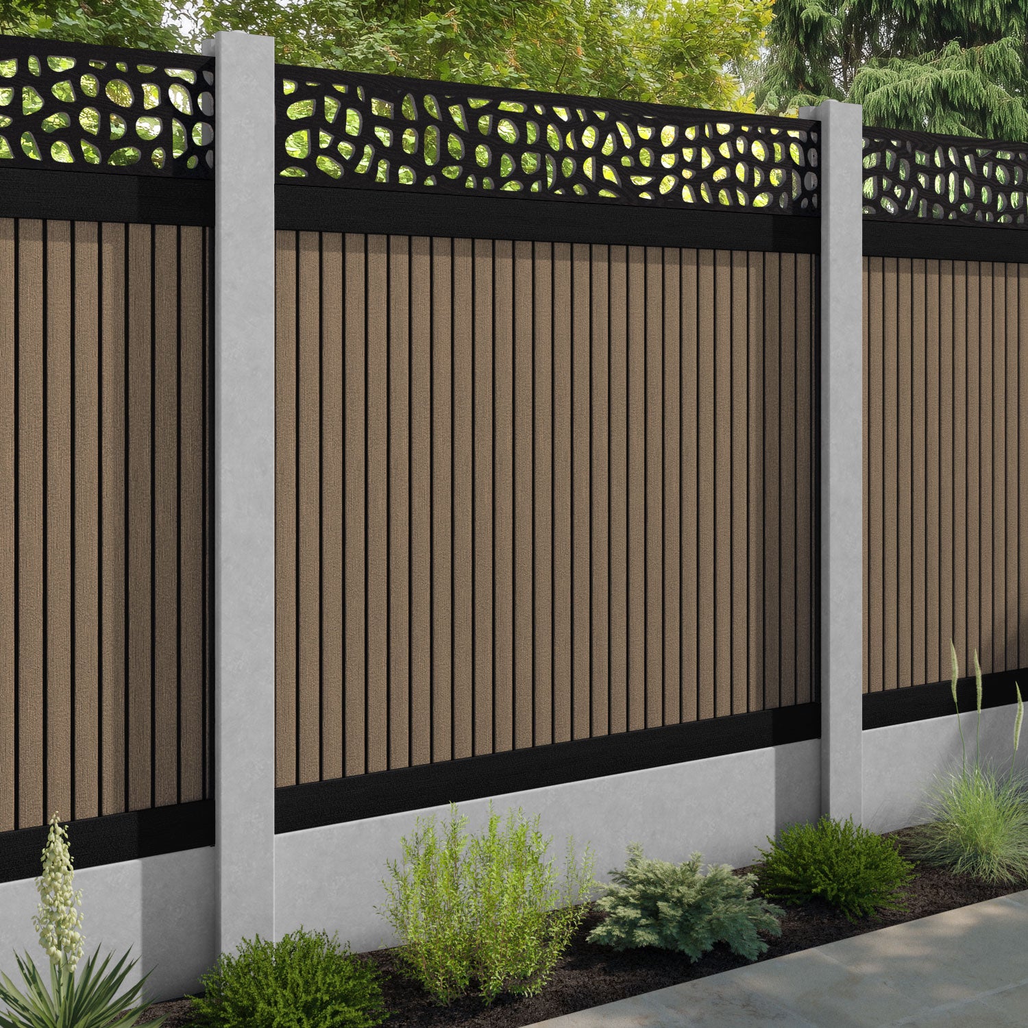 Virtis Pebble Fence Panel - Teak - for existing concrete posts