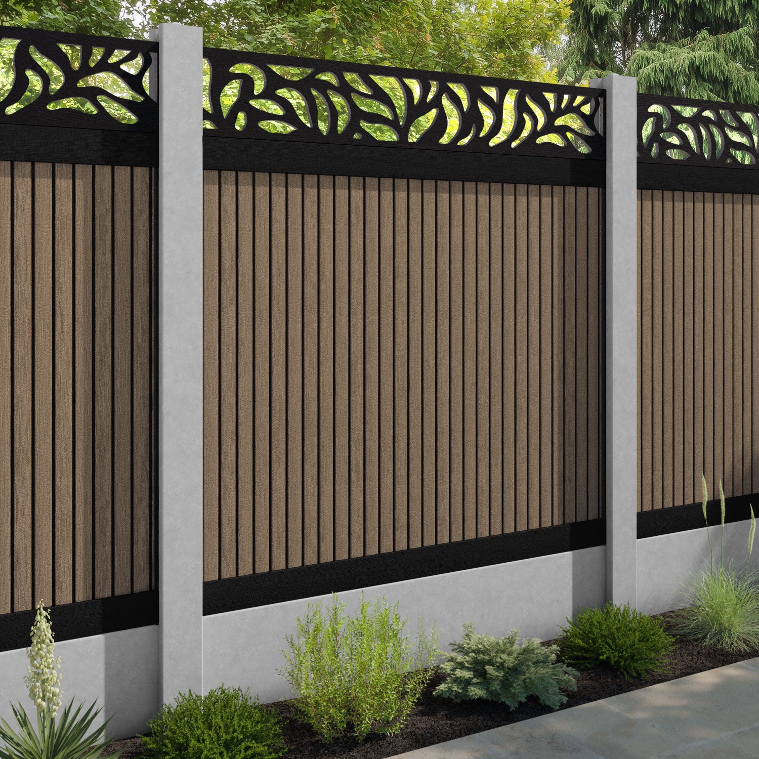 Virtis Plume Fence Panel - Teak - for existing concrete posts