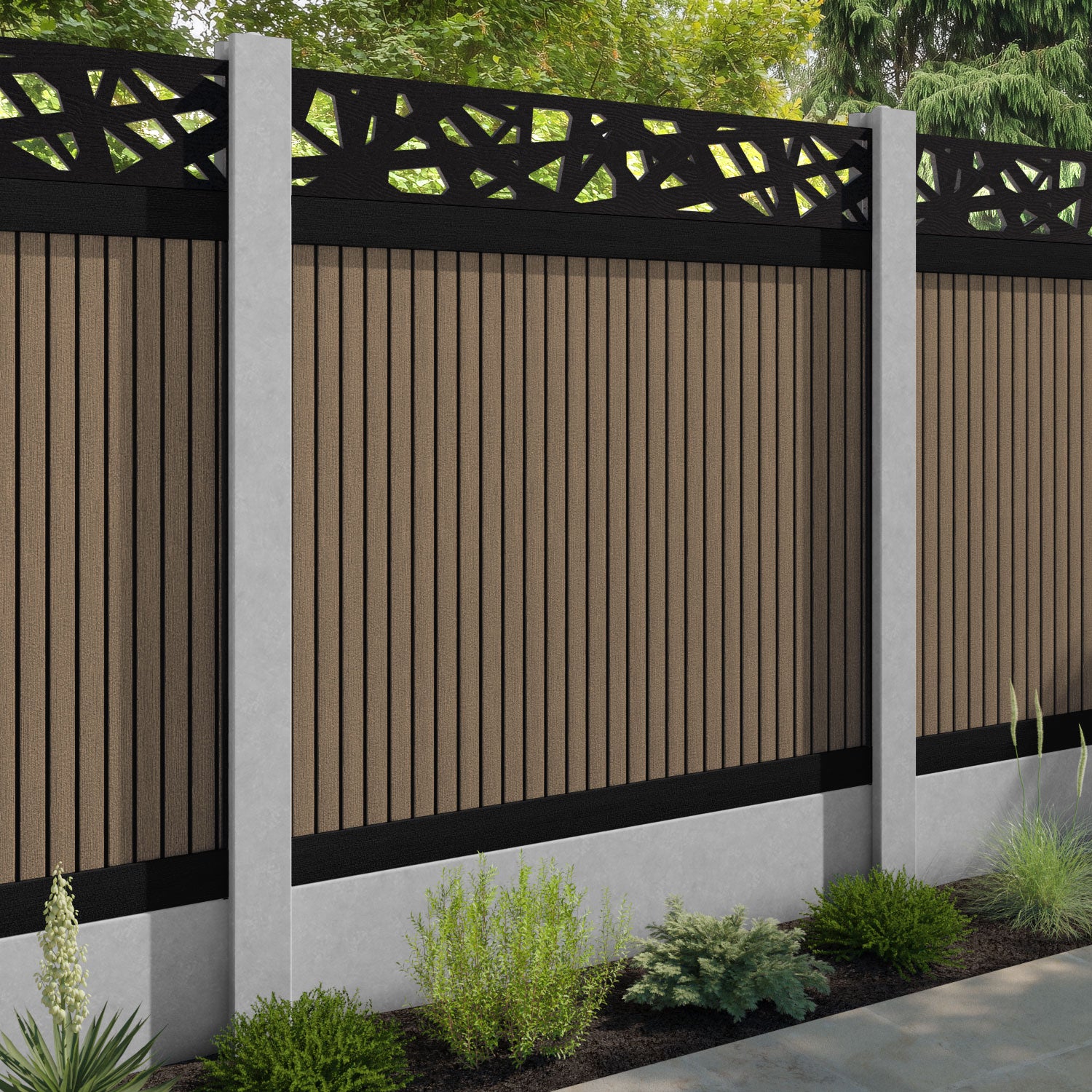 Virtis Prism Fence Panel - Teak - for existing concrete posts