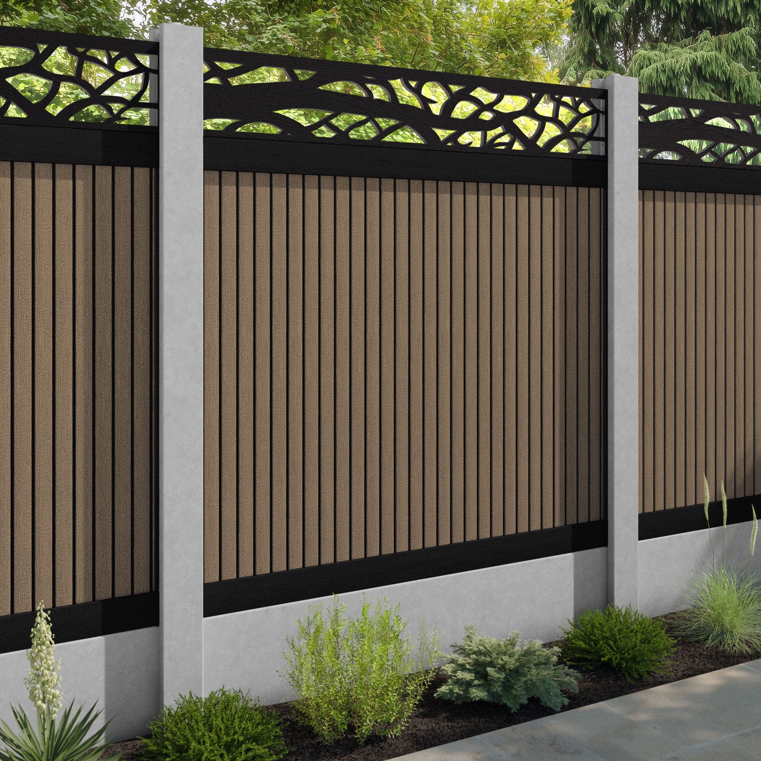 Virtis Twilight Fence Panel - Teak - for existing concrete posts