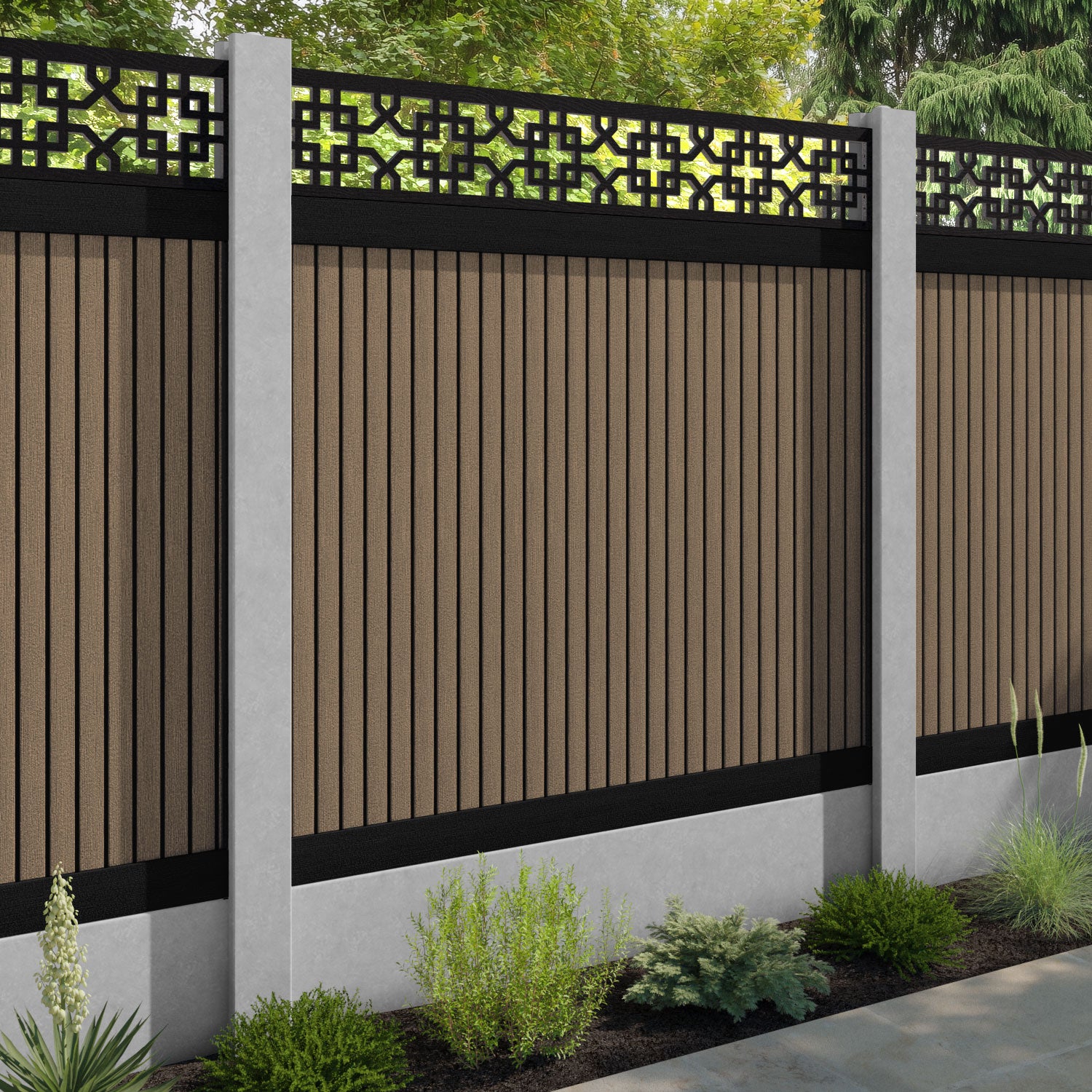 Virtis Zaria Fence Panel - Teak - for existing concrete posts