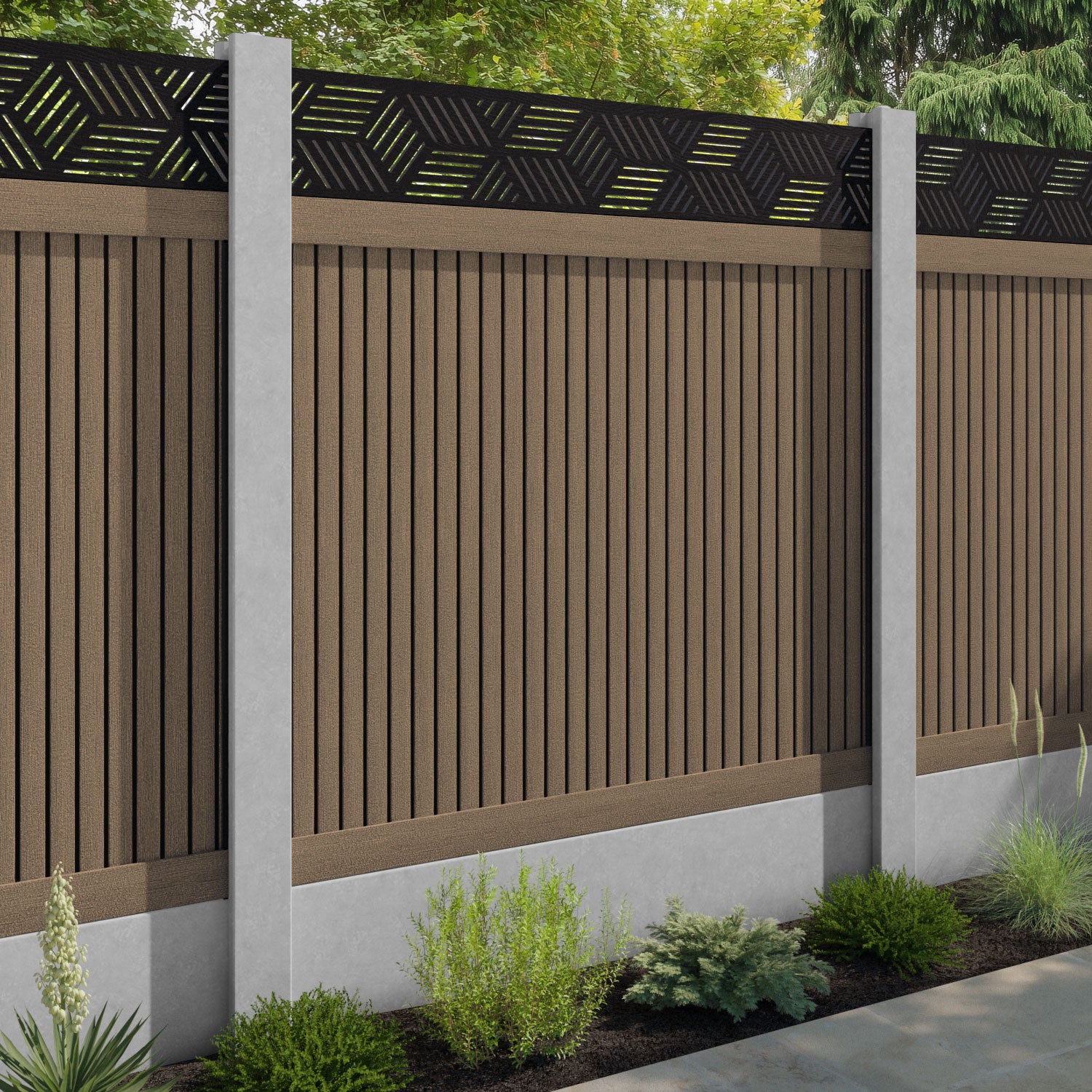 Virtis Cubed Fence Panel - Teak - for existing concrete posts