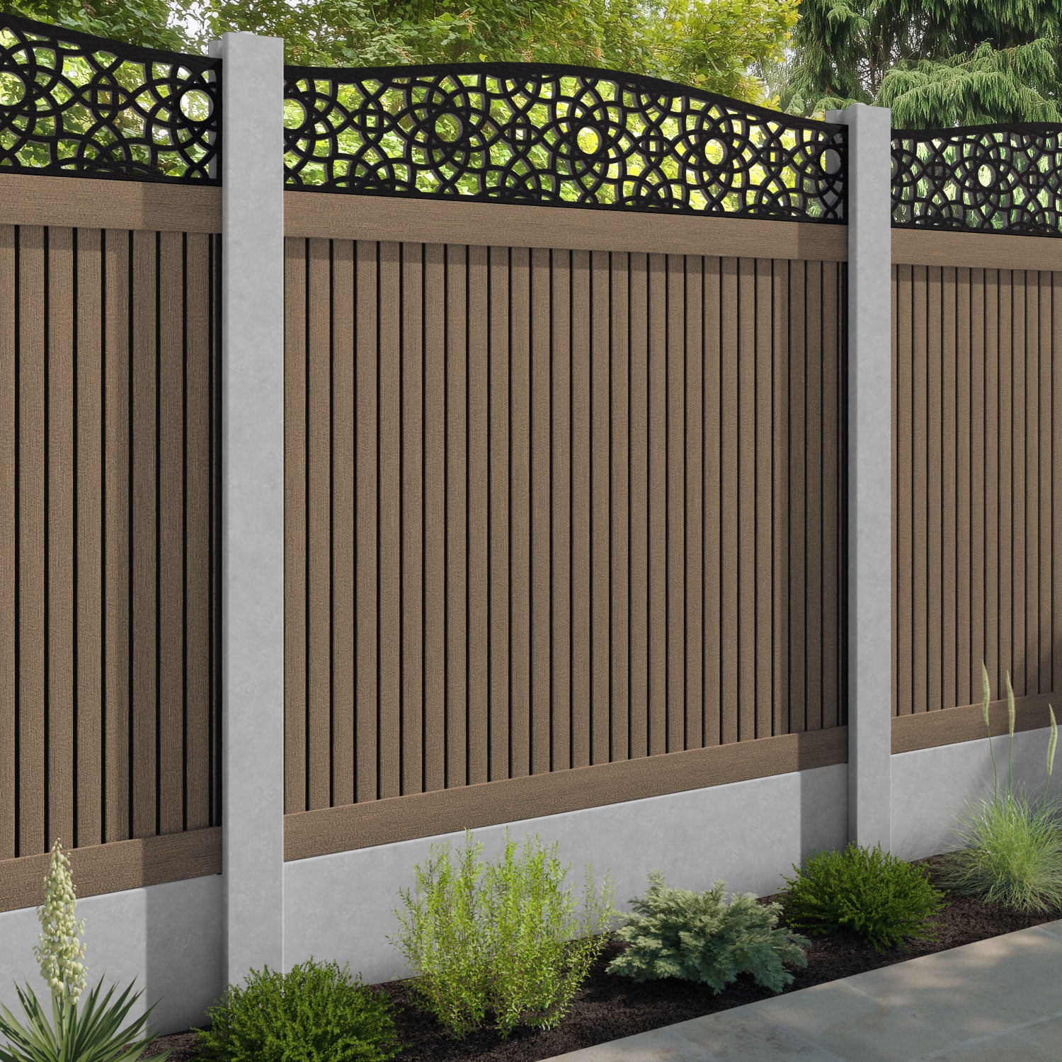 Virtis Ambar Curved Top Fence Panel - Teak - for existing concrete posts