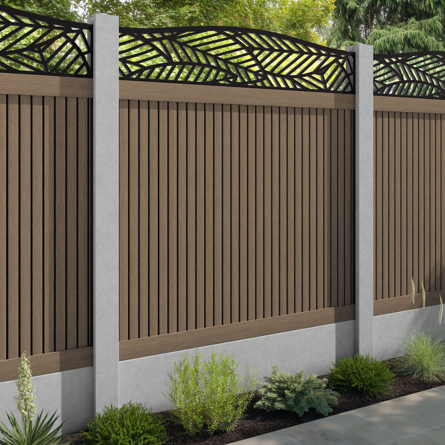 Virtis Habitat Curved Top Fence Panel - Teak - for existing concrete posts