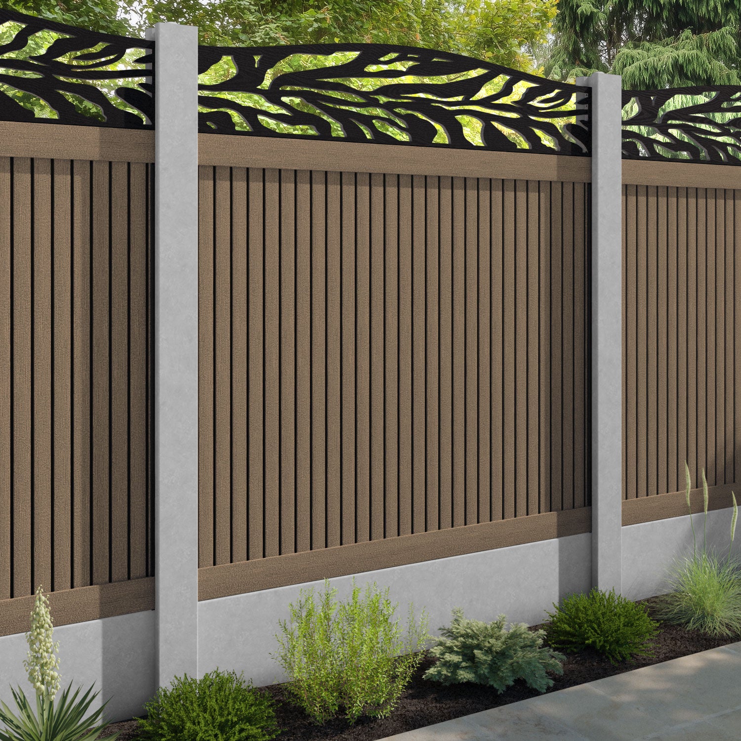 Virtis Malawi Curved Top Fence Panel - Teak - for existing concrete posts