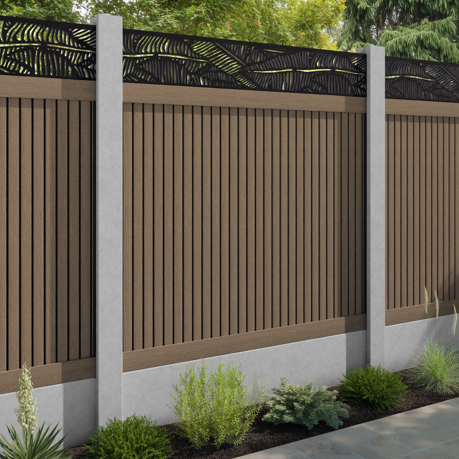 Virtis Feather Fence Panel - Teak - for existing concrete posts