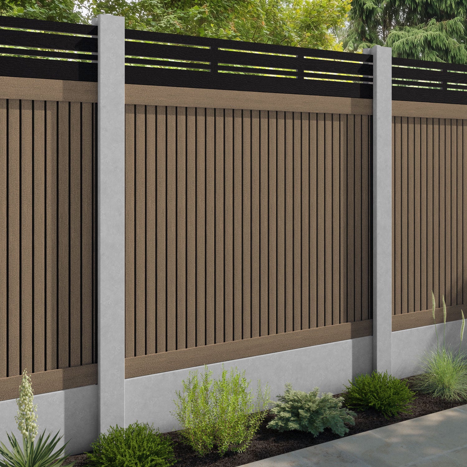 Virtis Linea Fence Panel - Teak - for existing concrete posts
