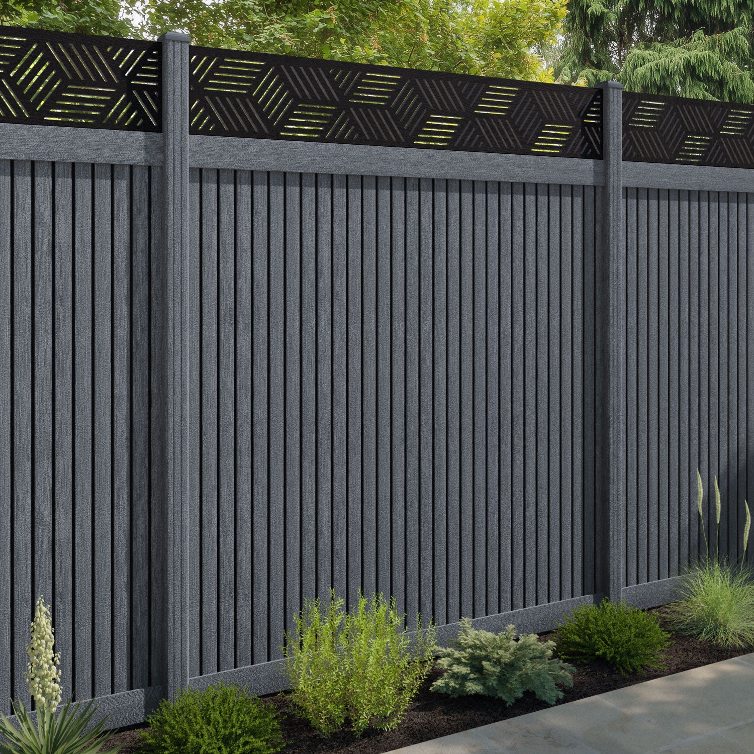 Virtis Cubed Fence Panel - Anthracite - with our composite posts