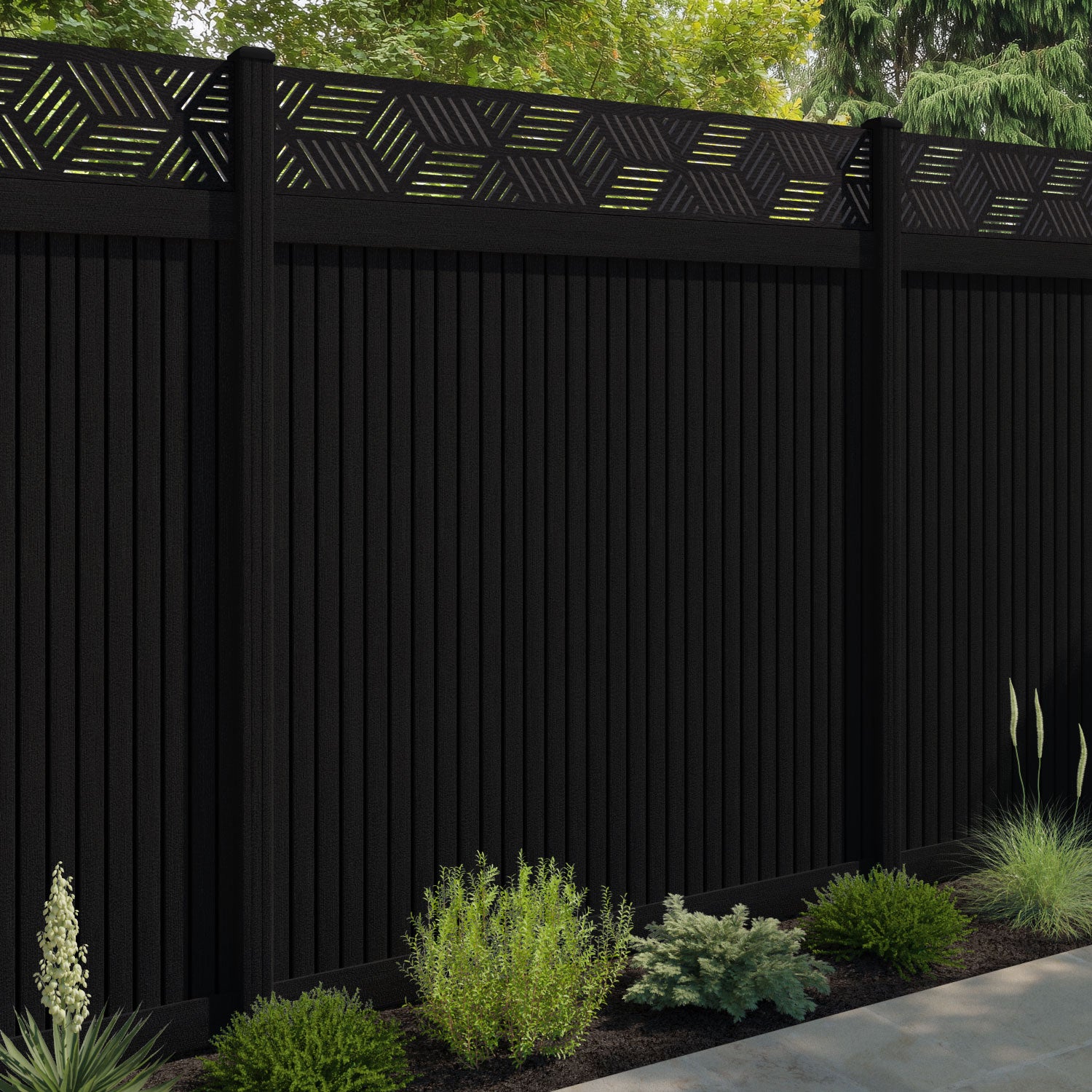 Virtis Cubed Fence Panel - Black - with our composite posts