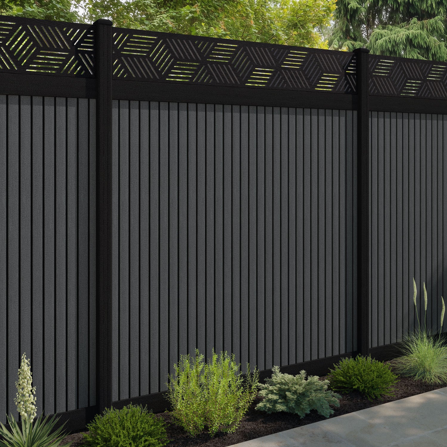 Virtis Cubed Fence Panel - Dark Grey - with our composite posts
