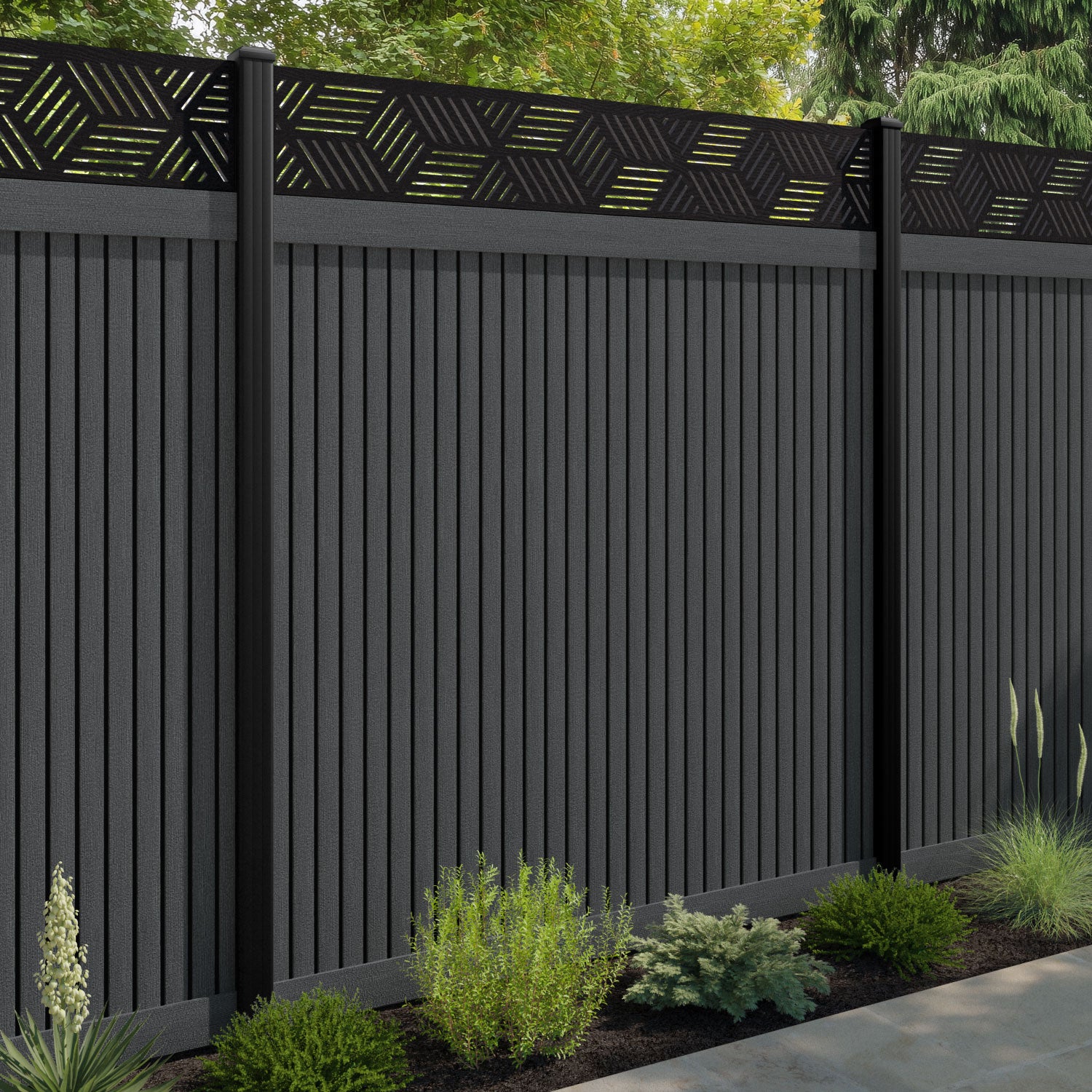 Virtis Cubed Fence Panel - Dark Grey - with our composite posts