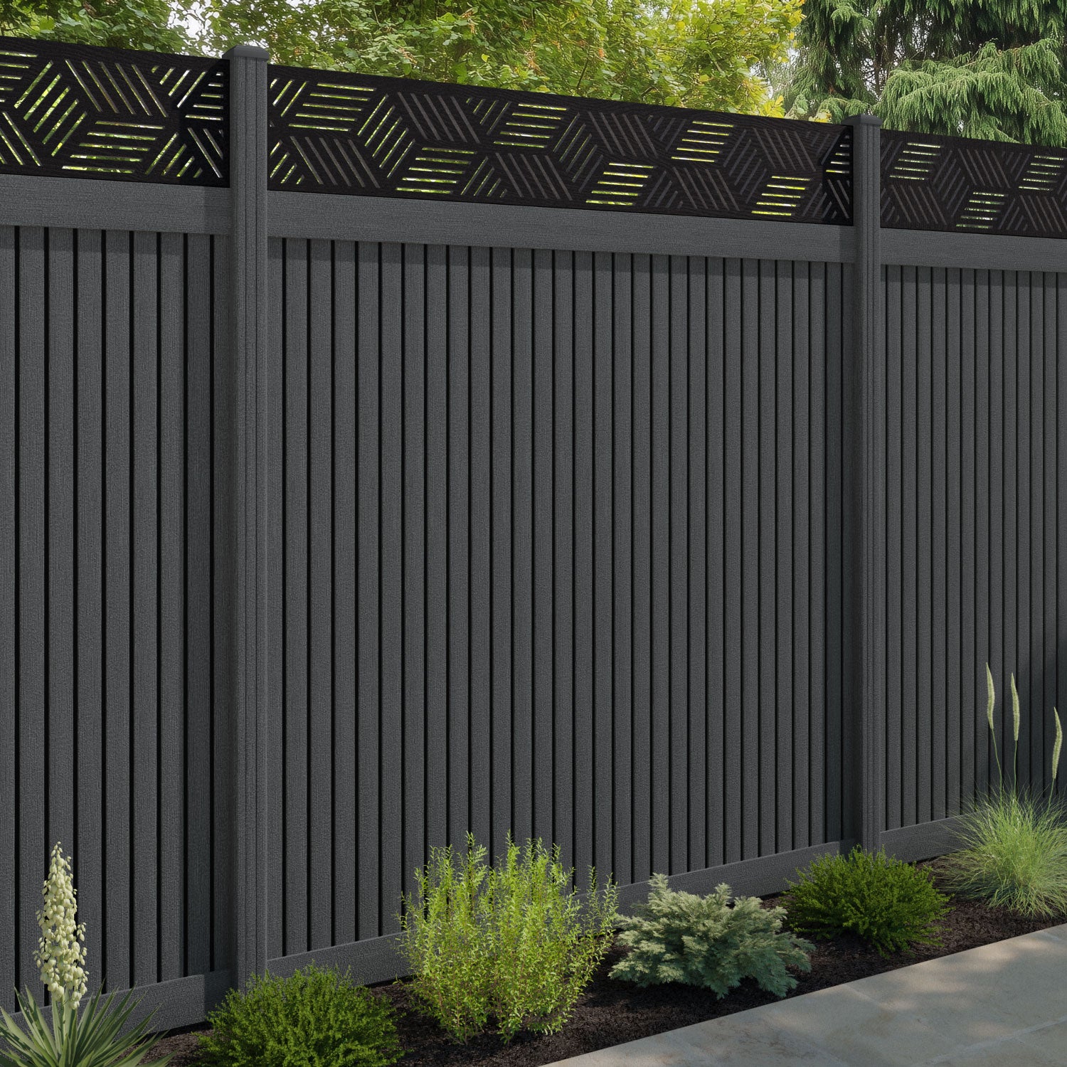 Virtis Cubed Fence Panel - Dark Grey - with our composite posts