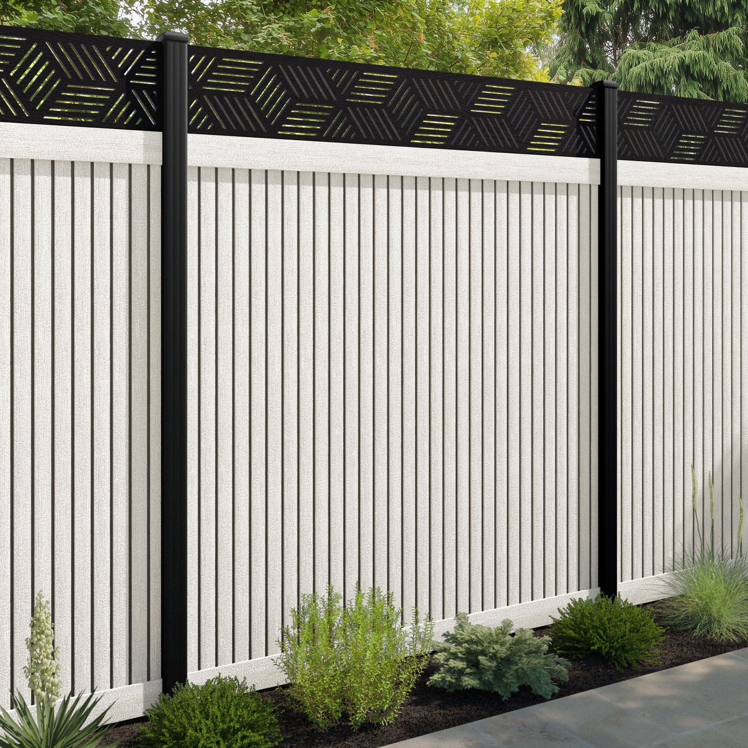 Virtis Cubed Fence Panel - Light Stone - with our composite posts