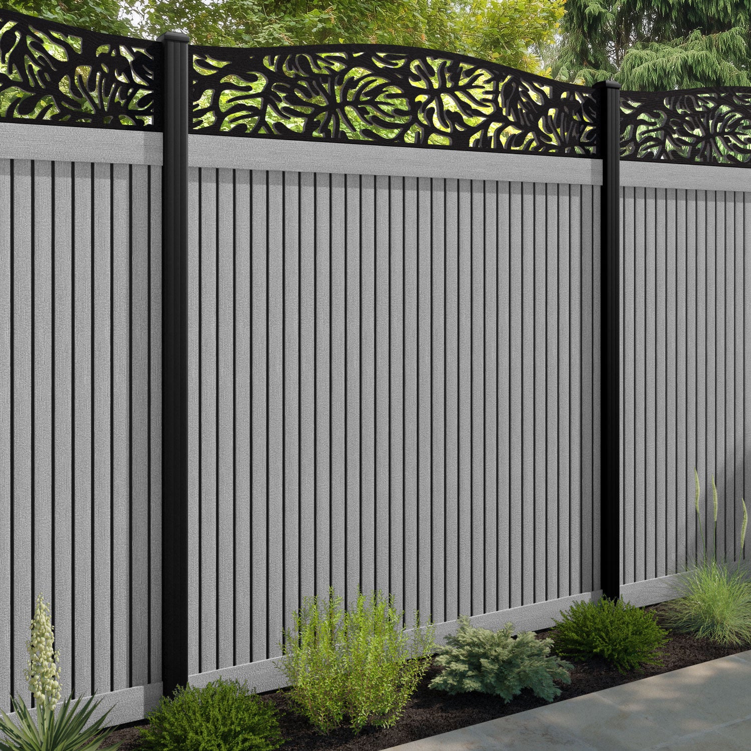 Virtis Botanic Curved Top Fence Panel - Light Grey - with our composite posts