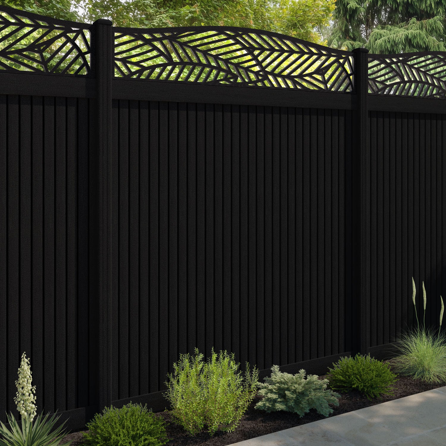 Virtis Habitat Curved Top Fence Panel - Black - with our composite posts