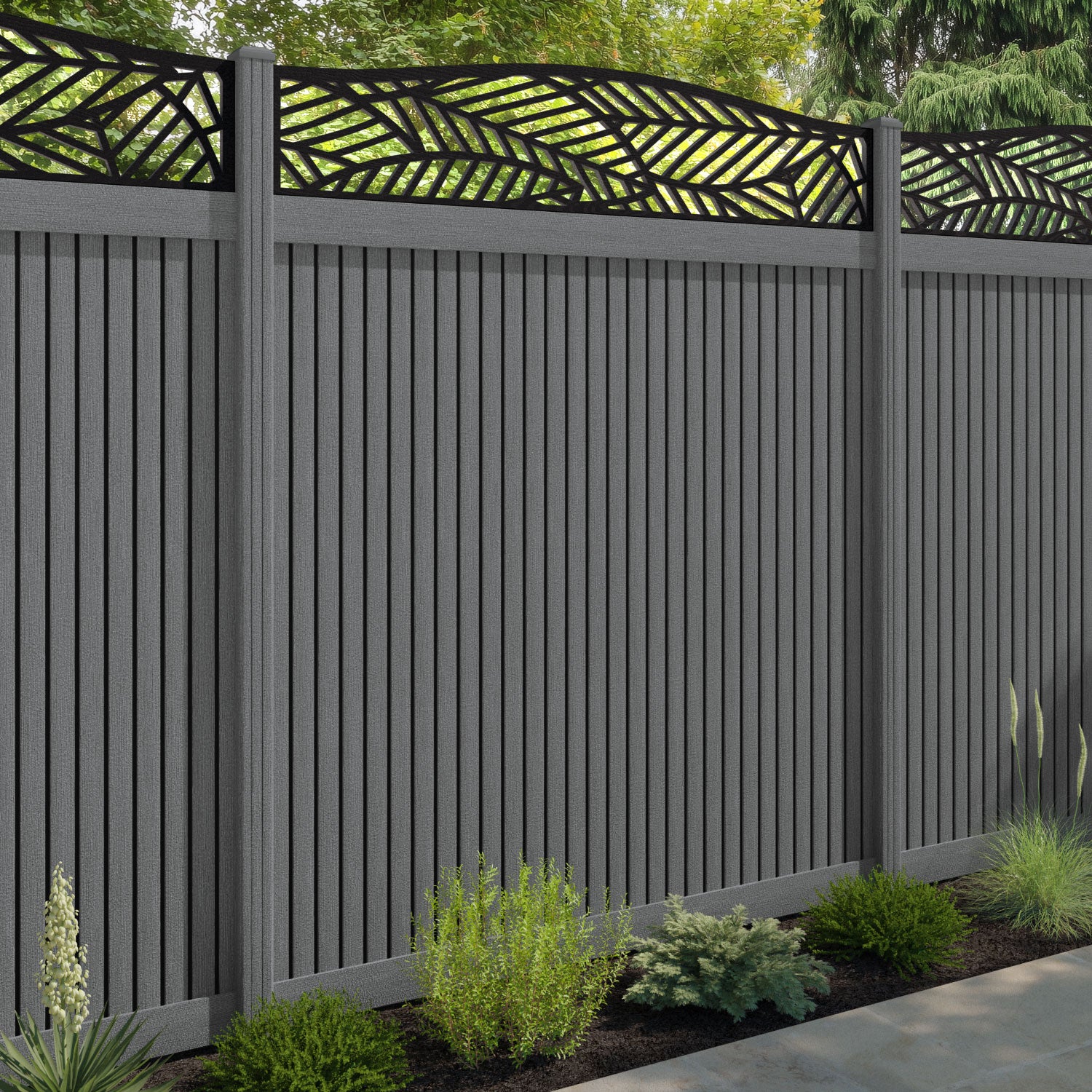 Virtis Habitat Curved Top Fence Panel - Mid Grey - with our composite posts