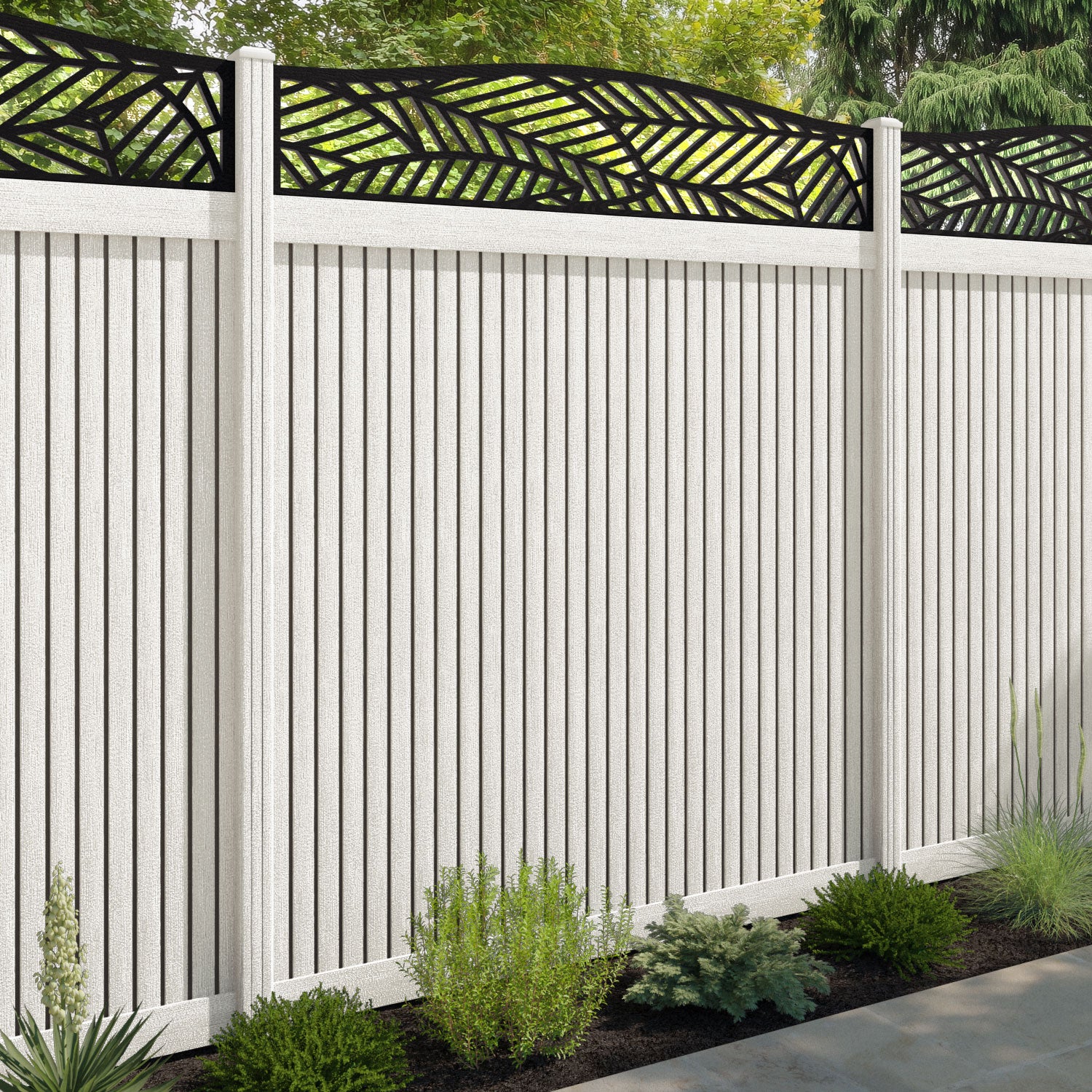 Virtis Habitat Curved Top Fence Panel - Light Stone - with our composite posts