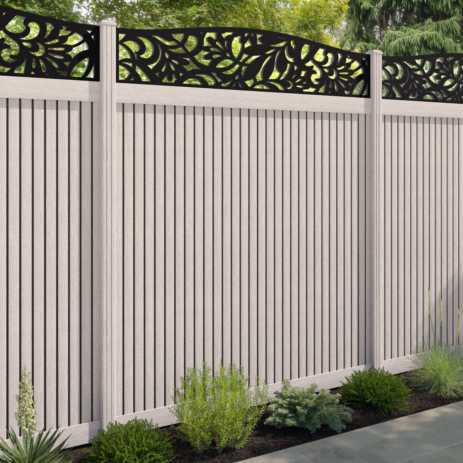 Virtis Heritage Curved Top Fence Panel - Mid Stone - with our composite posts