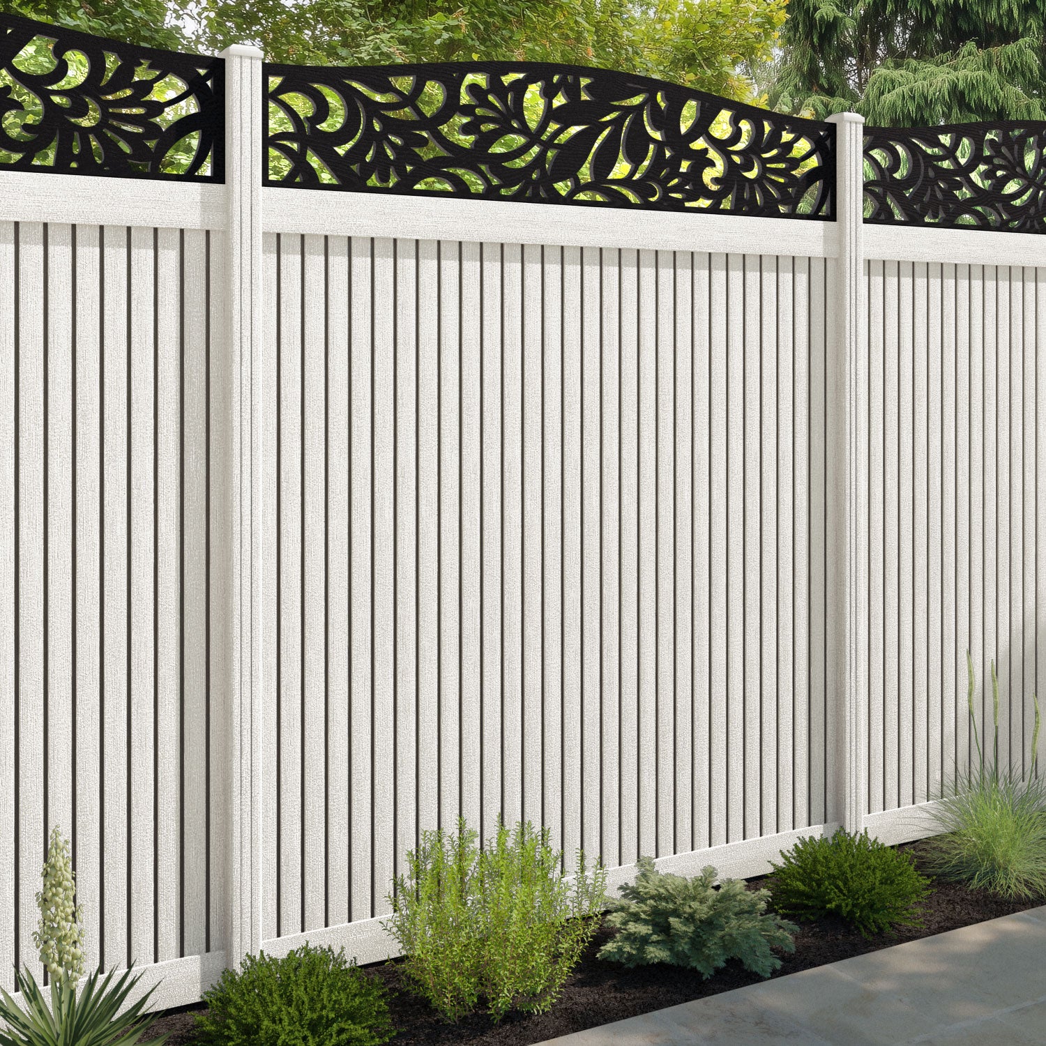 Virtis Heritage Curved Top Fence Panel - Light Stone - with our composite posts