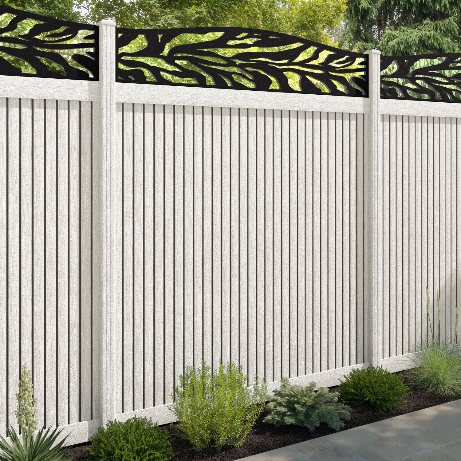 Virtis Malawi Curved Top Fence Panel - Light Stone - with our composite posts