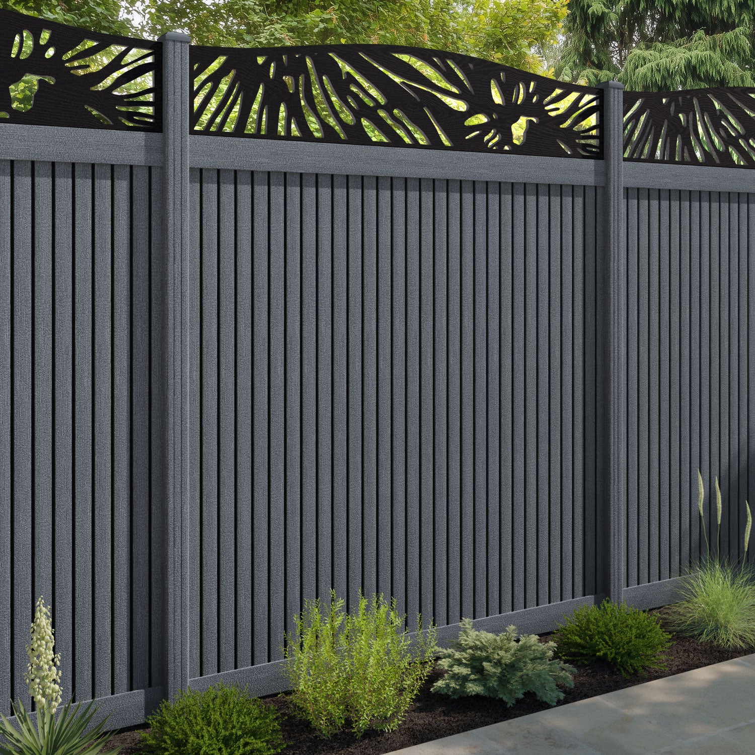 Virtis Poppy Curved Top Fence Panel - Anthracite - with our composite posts