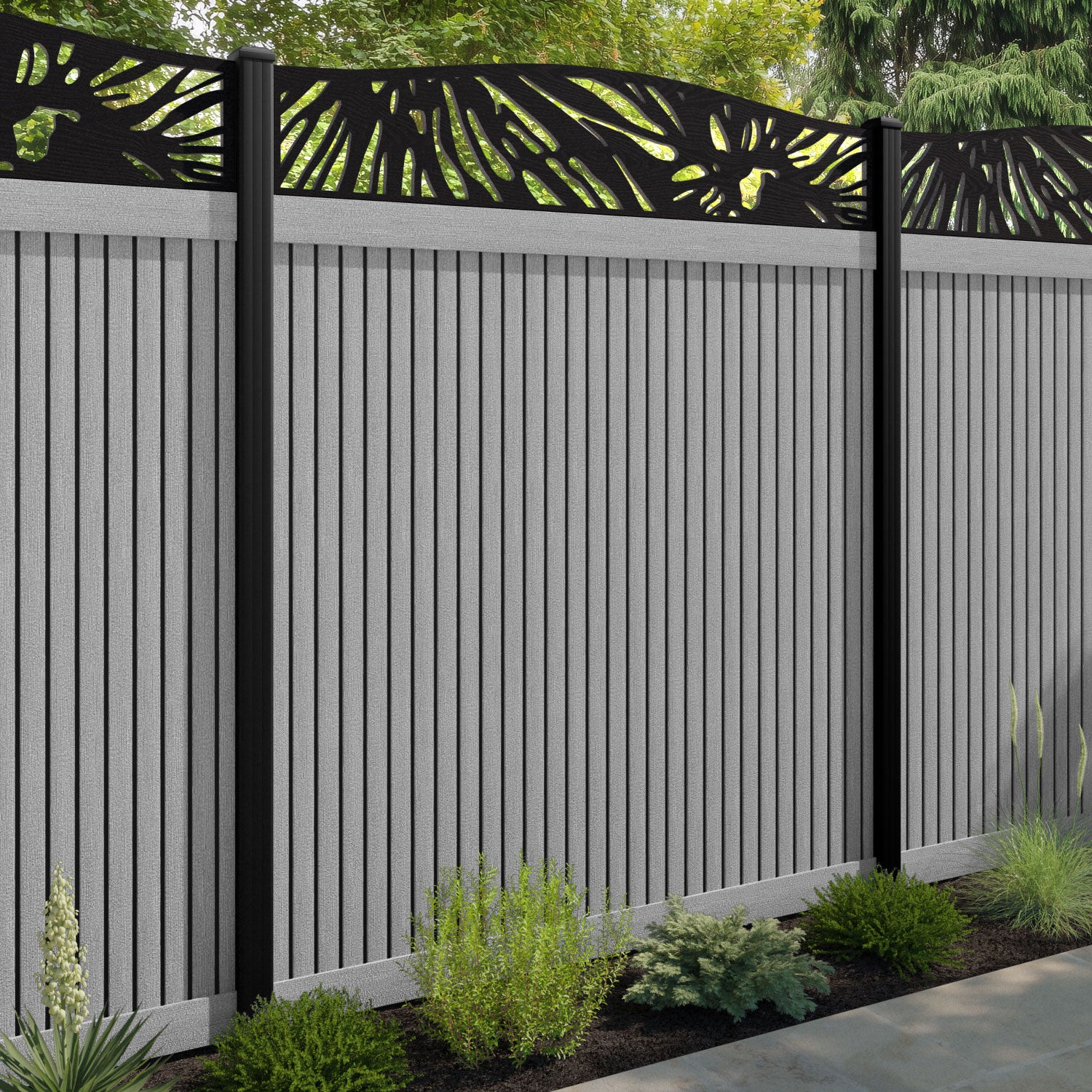 Virtis Poppy Curved Top Fence Panel - Light Grey - with our composite posts