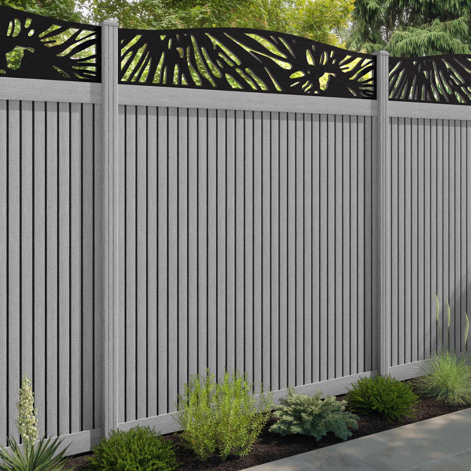 Virtis Poppy Curved Top Fence Panel - Light Grey - with our composite posts