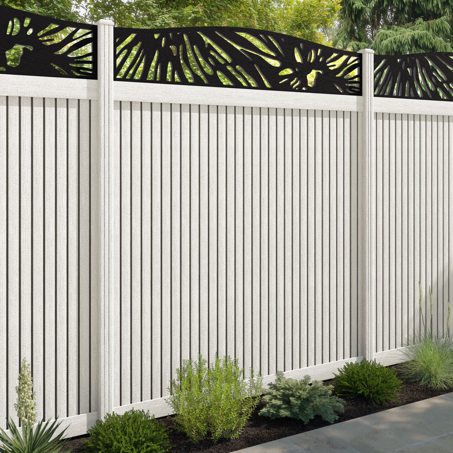 Virtis Poppy Curved Top Fence Panel - Light Stone - with our composite posts