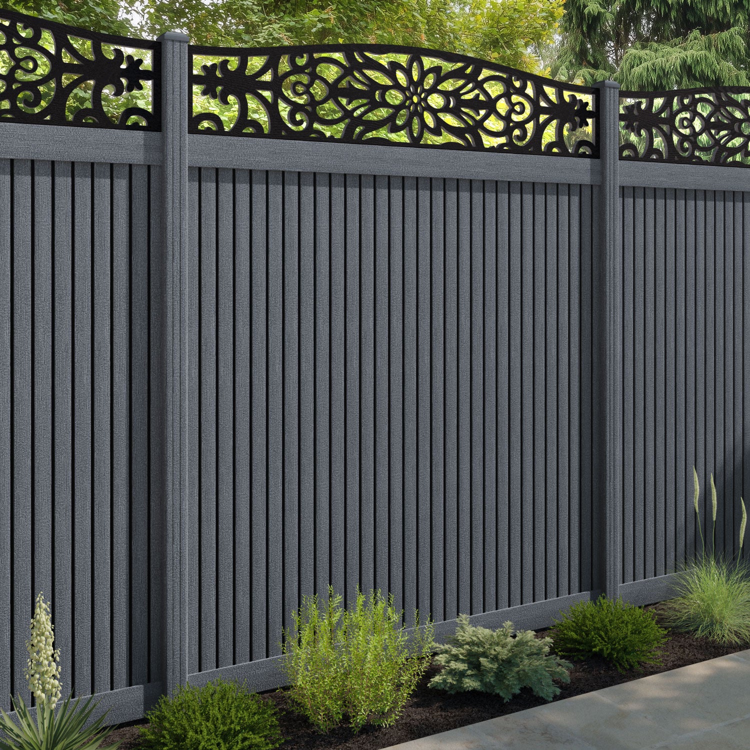 Virtis Windsor Curved Top Fence Panel - Anthracite - with our composite posts