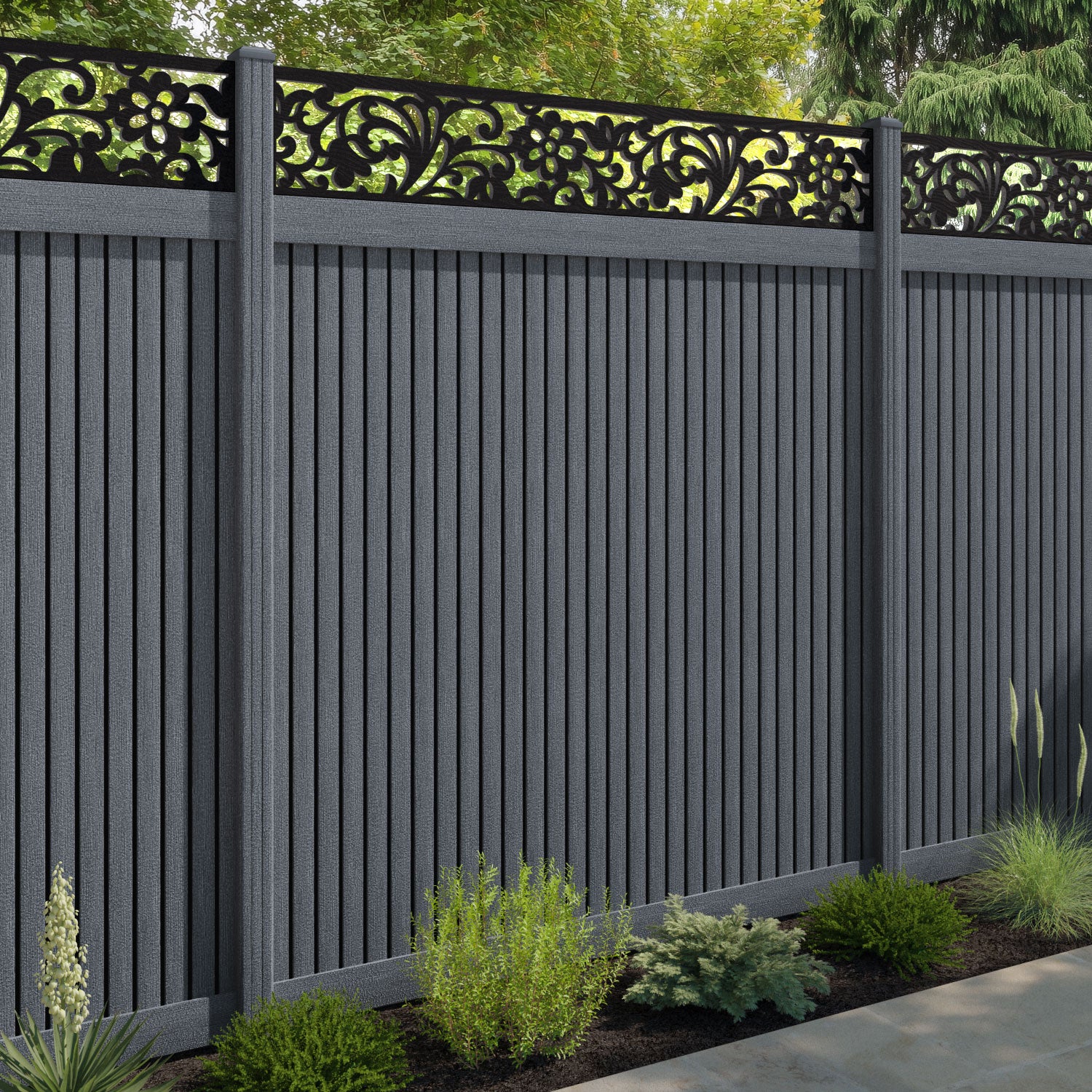 Virtis Eden Fence Panel - Anthracite - with our composite posts