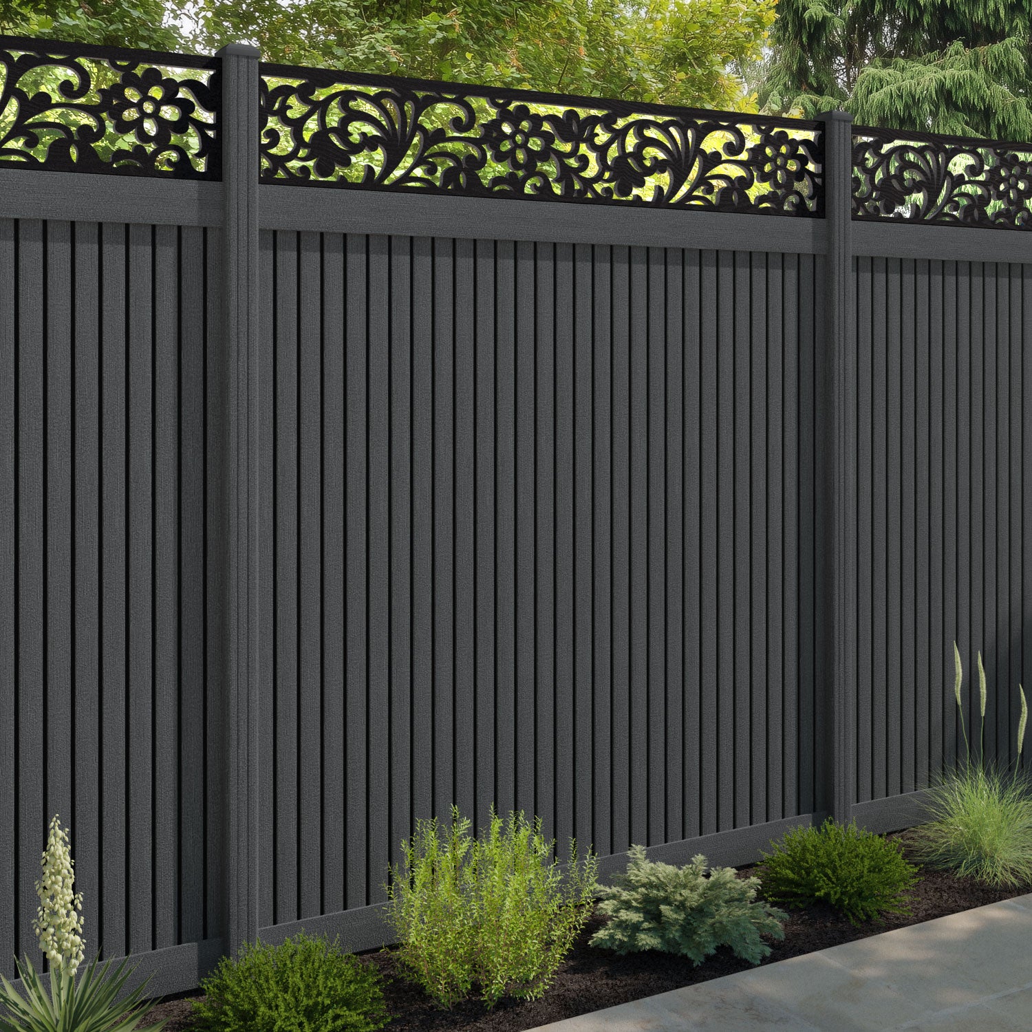 Virtis Eden Fence Panel - Dark Grey - with our composite posts