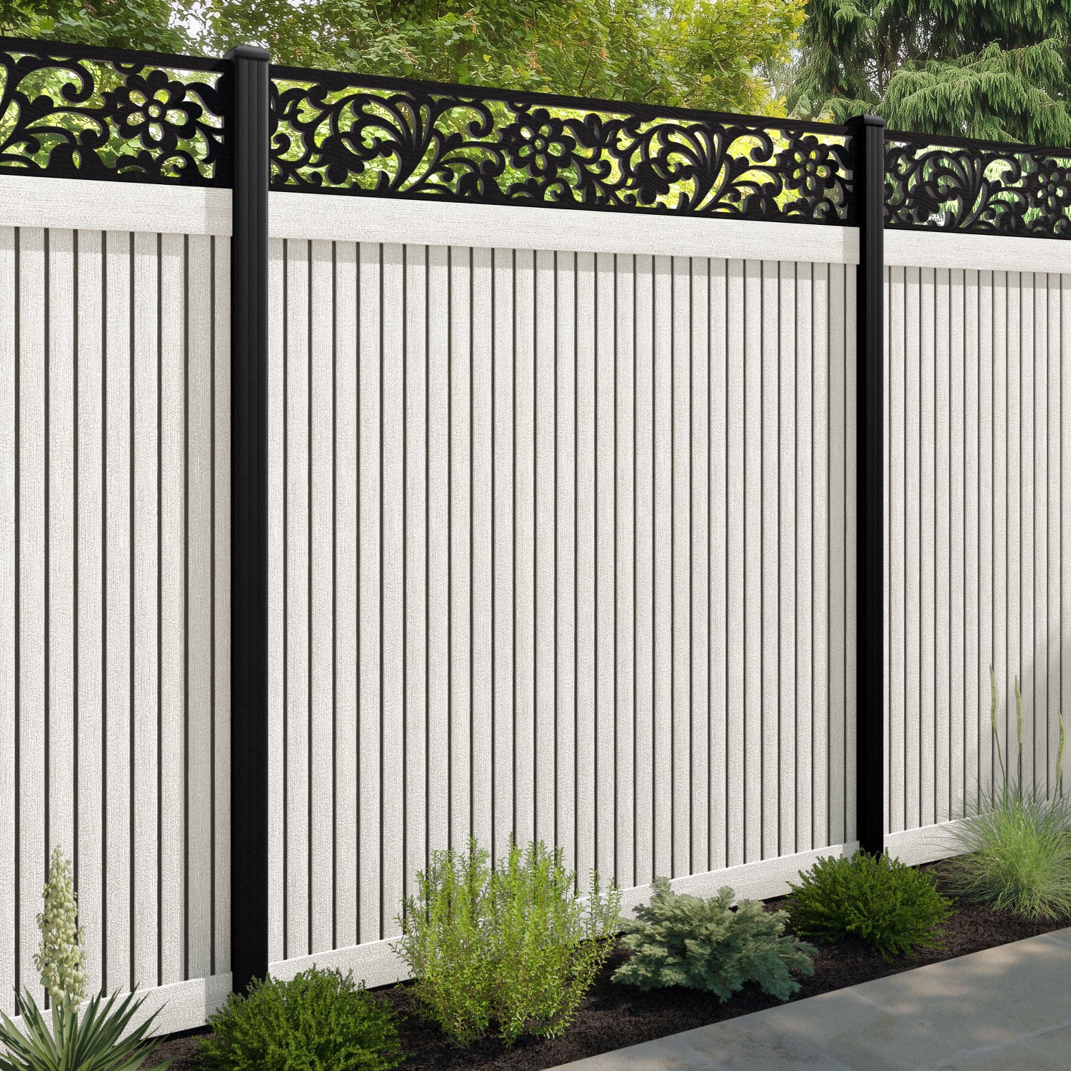 Virtis Eden Fence Panel - Light Stone - with our composite posts